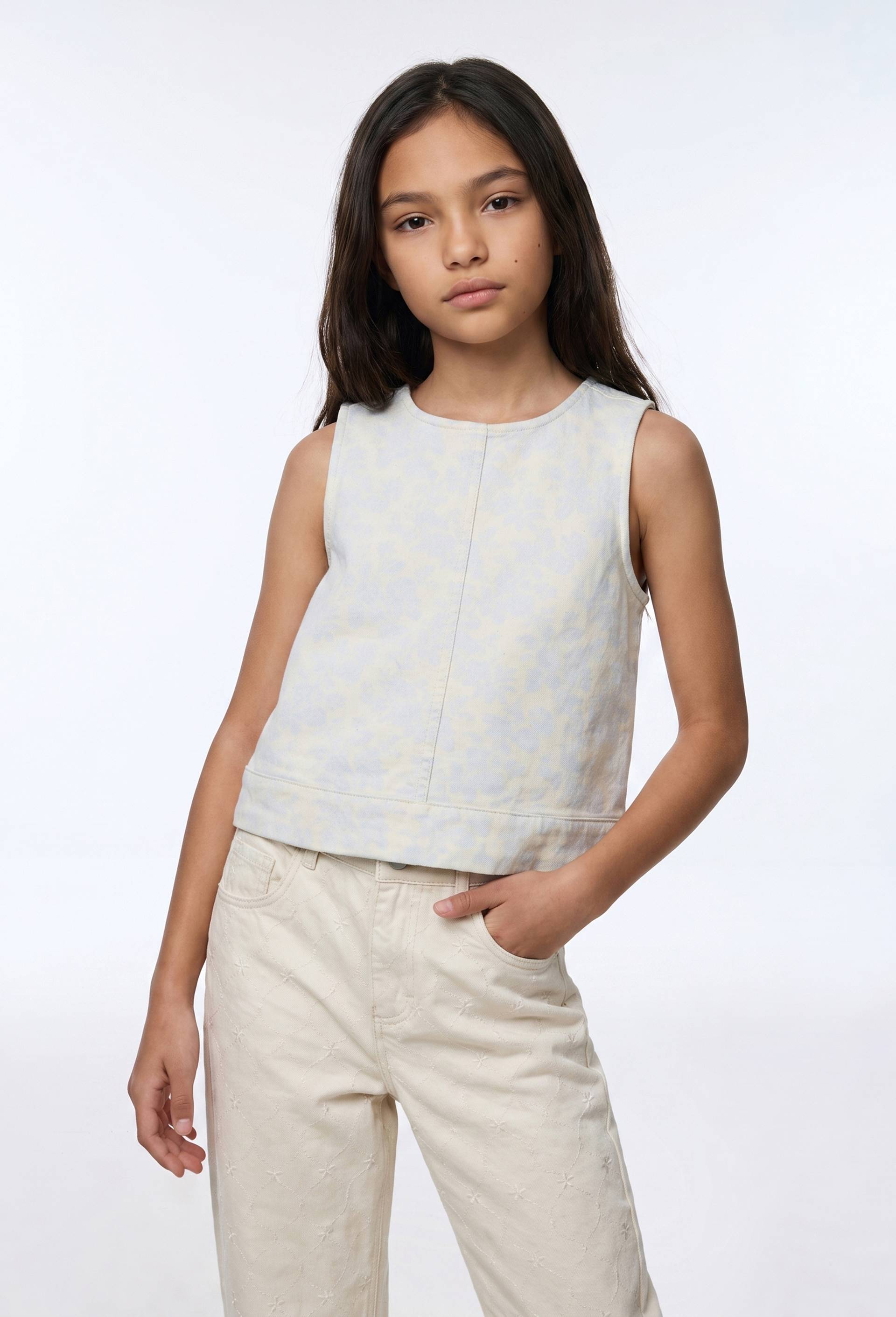 Top sans manches en twill imprim&eacute;, Beige clair, large image number 1.0