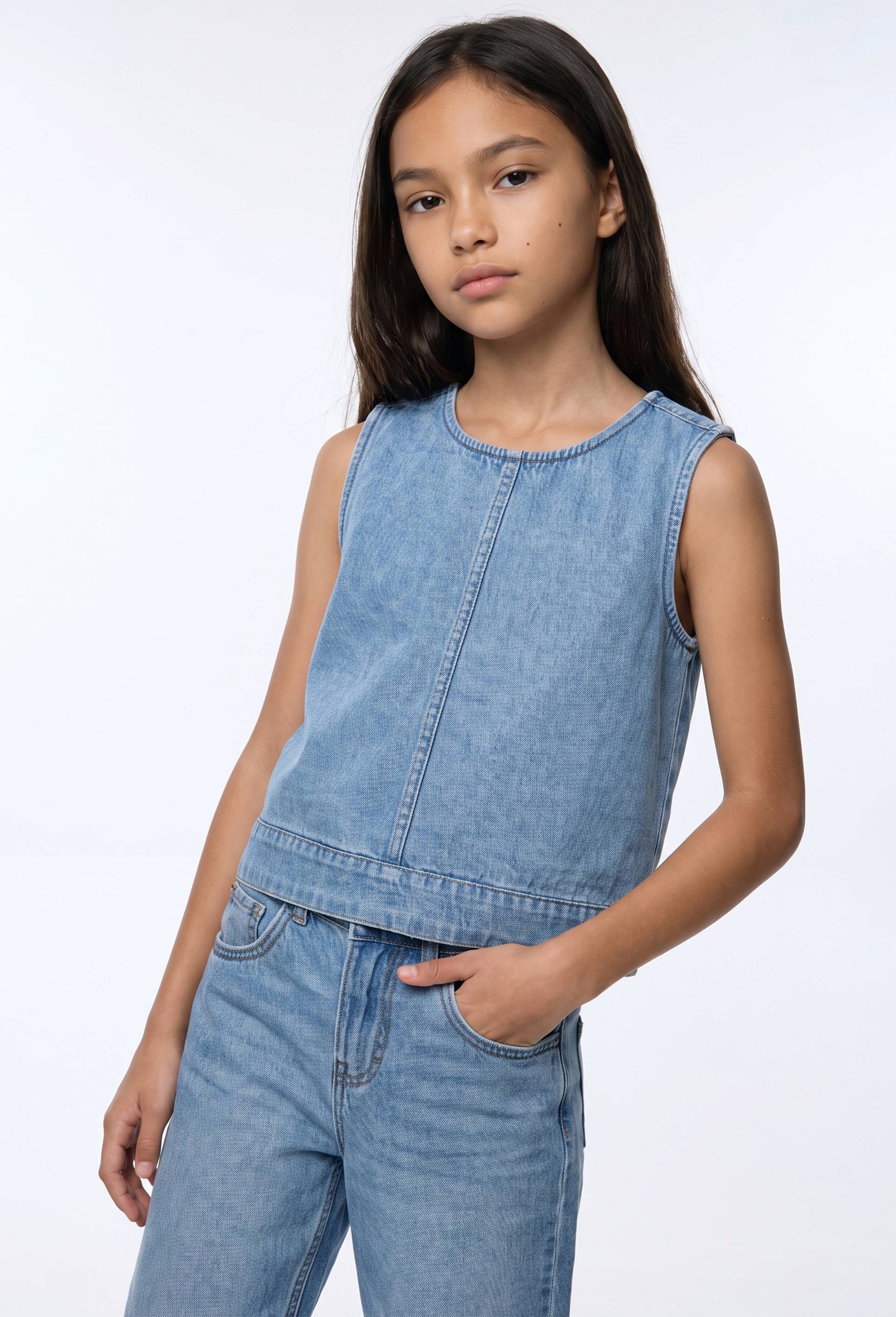 Top sans manches en jean, Bleu clair, large image number 0.0