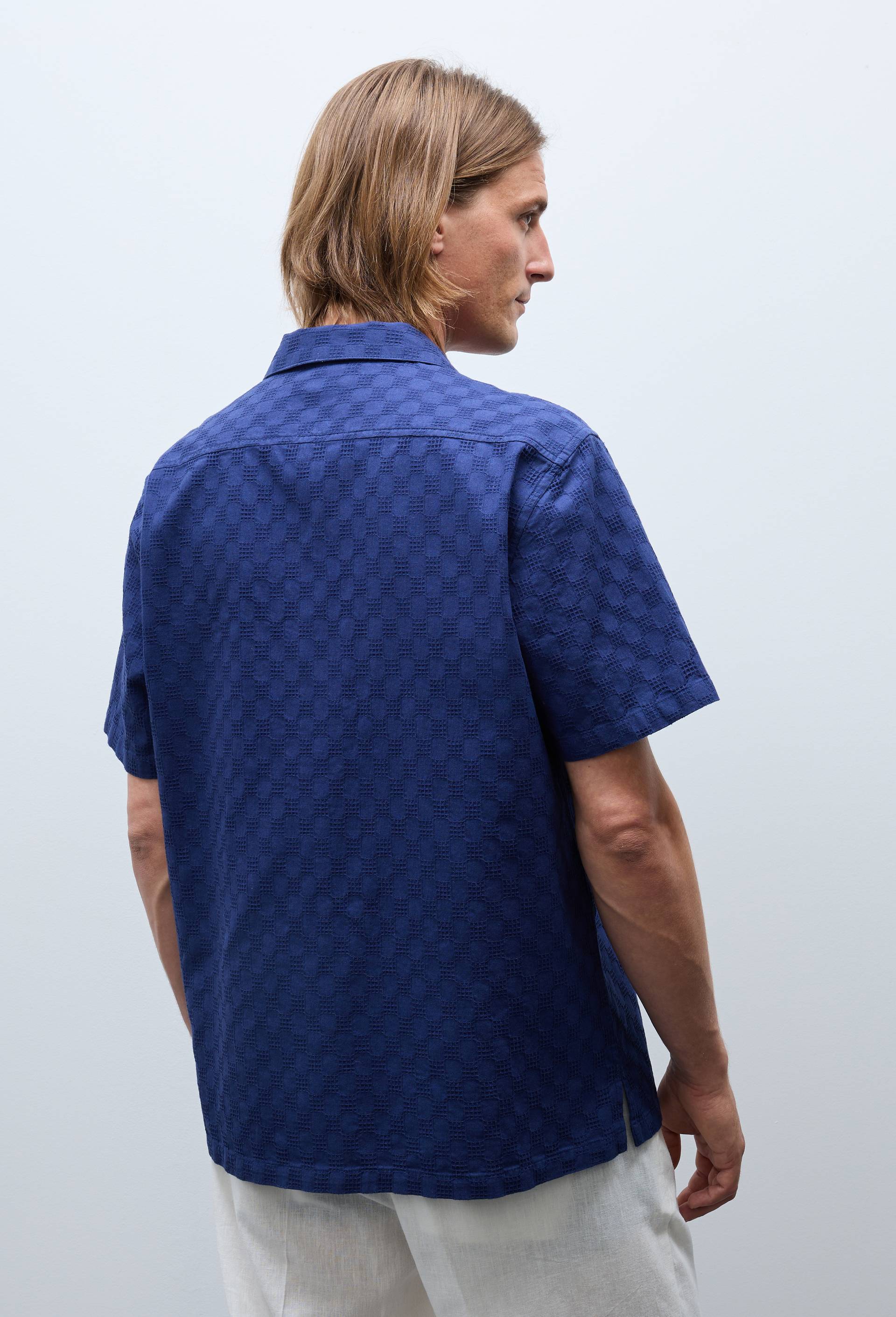 Chemise manches courtes brod&eacute;s en coton, Bleu fonc&eacute;, large image number 1