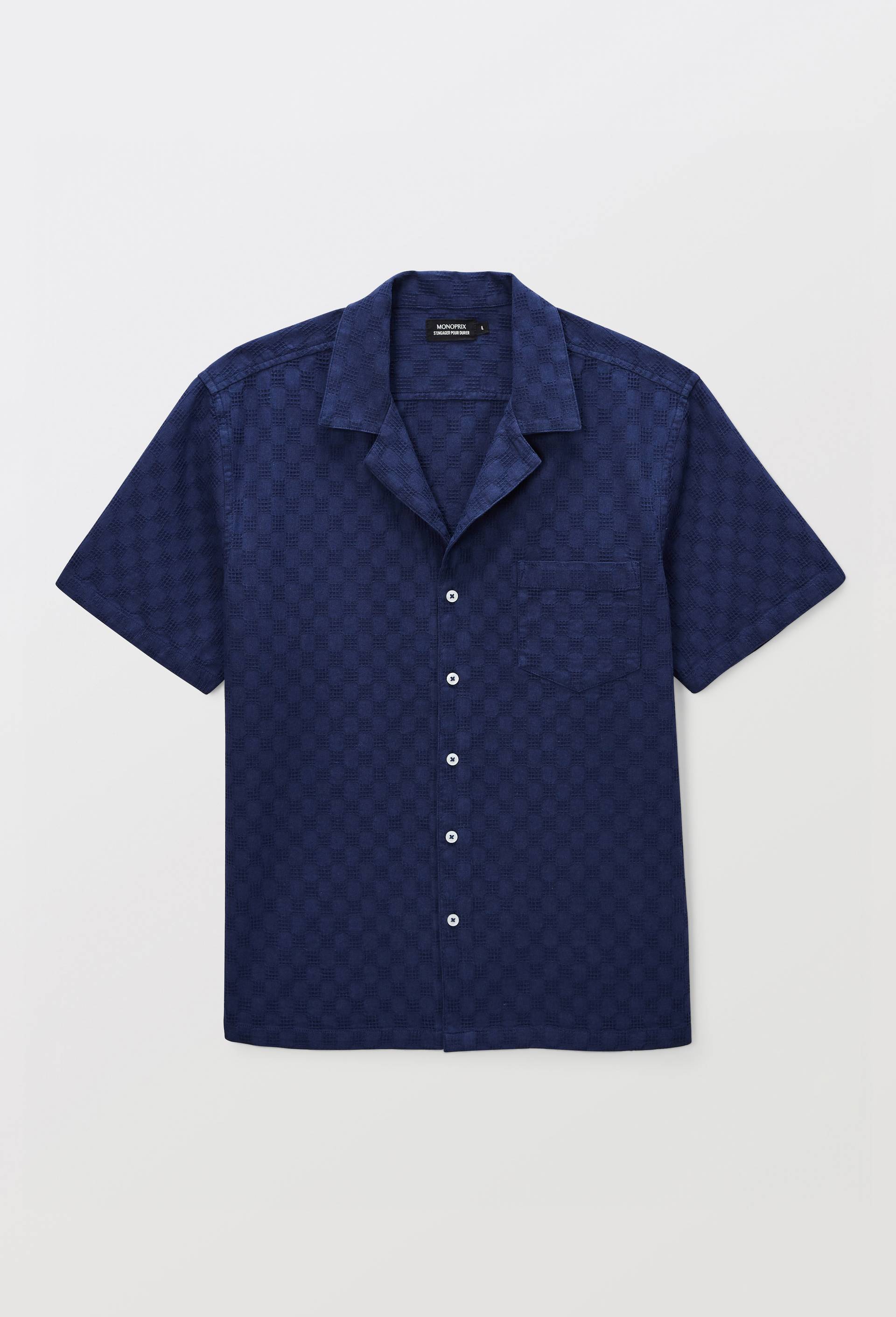 Chemise manches courtes brod&eacute;s en coton, Bleu fonc&eacute;, large image number 2.0
