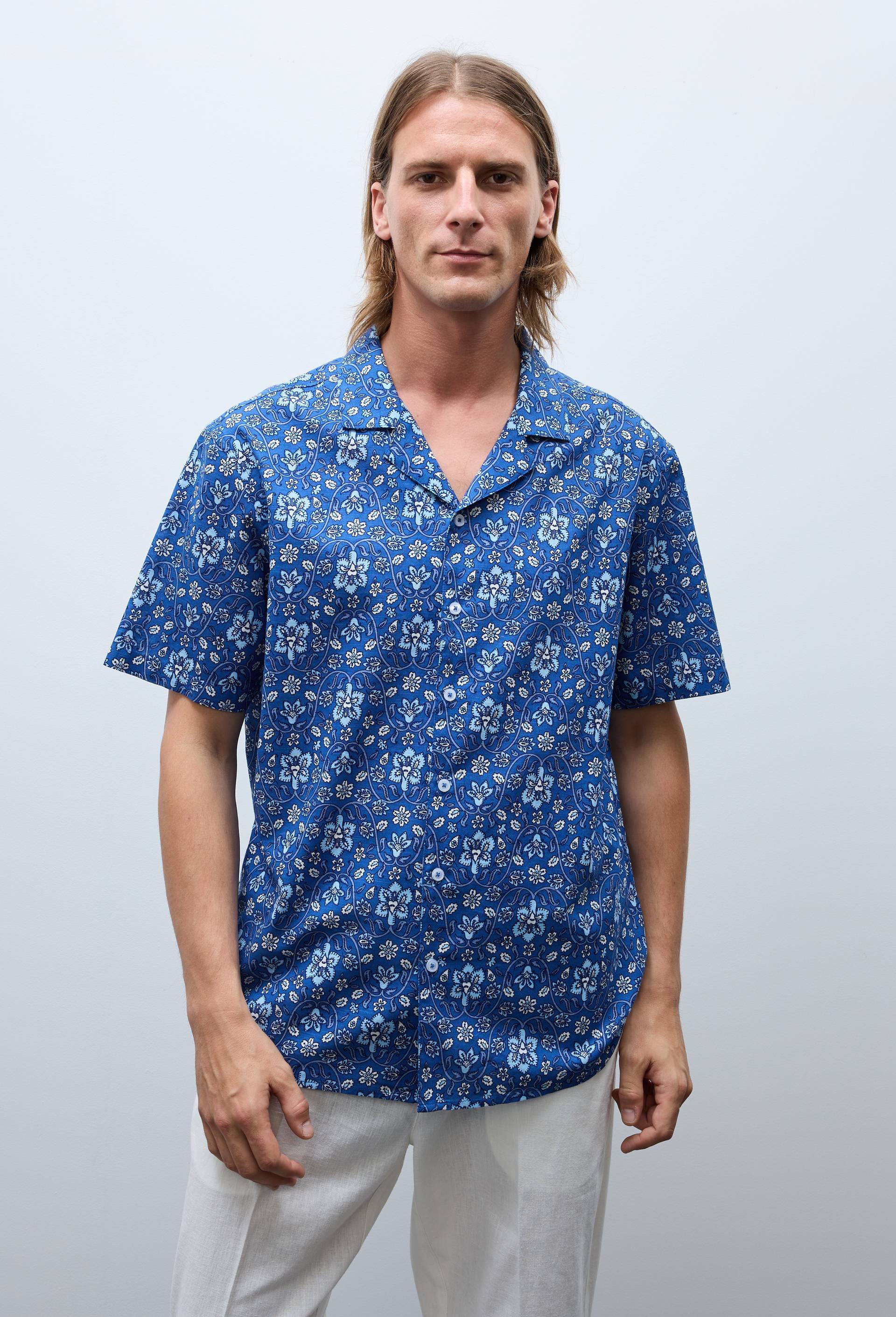 Chemise manches courtes imprim&eacute; en coton BIO GOTS, Bleu, swatch image