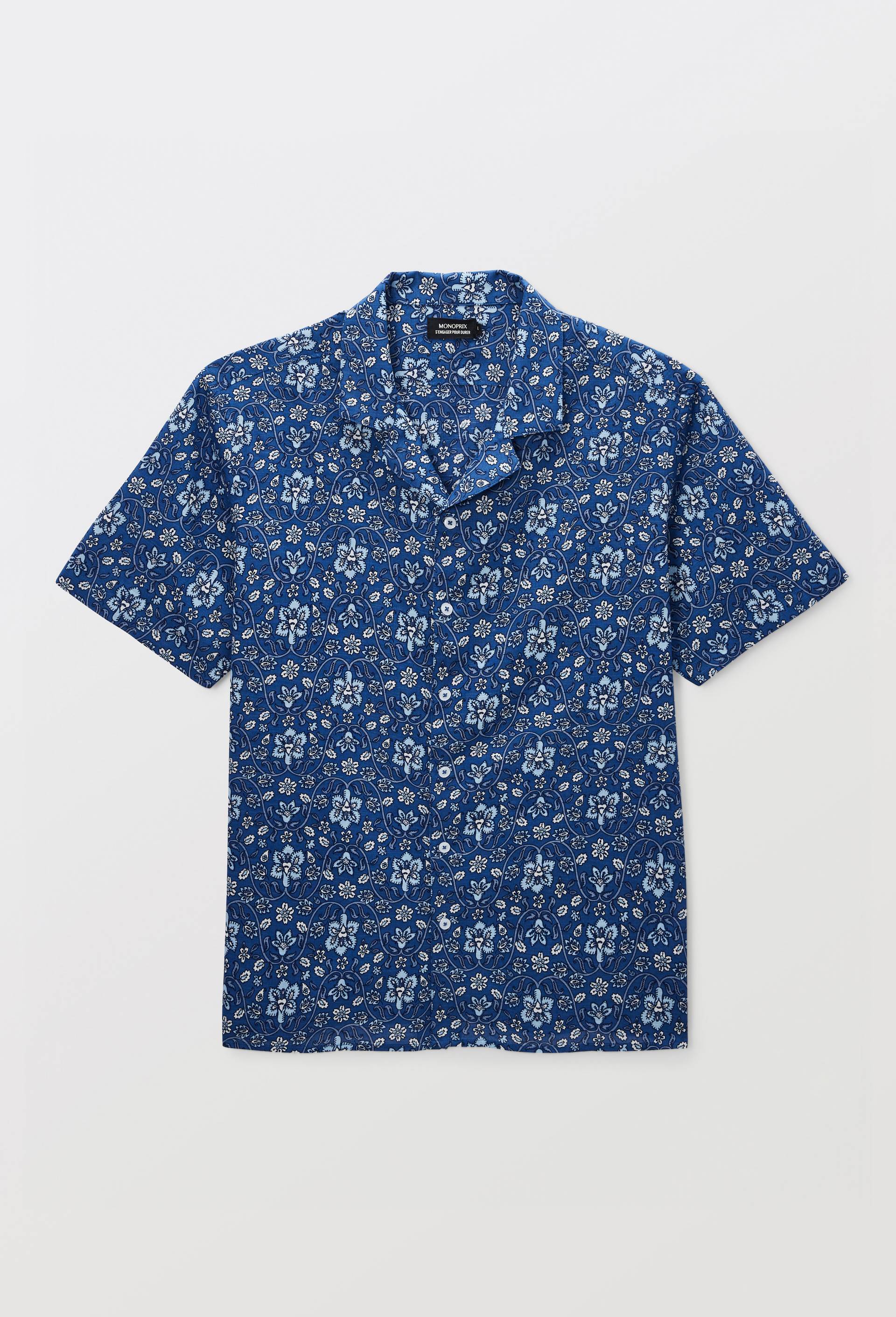 Chemise manches courtes imprim&eacute; en coton BIO GOTS, Bleu, large image number 2