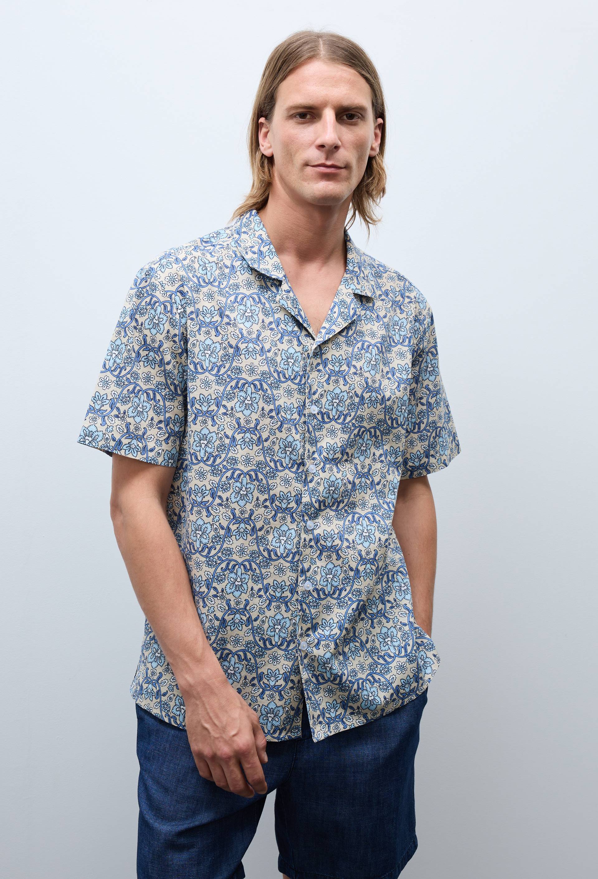 Chemise manches courtes imprim&eacute; en coton BIO GOTS, Beige, large image number 0