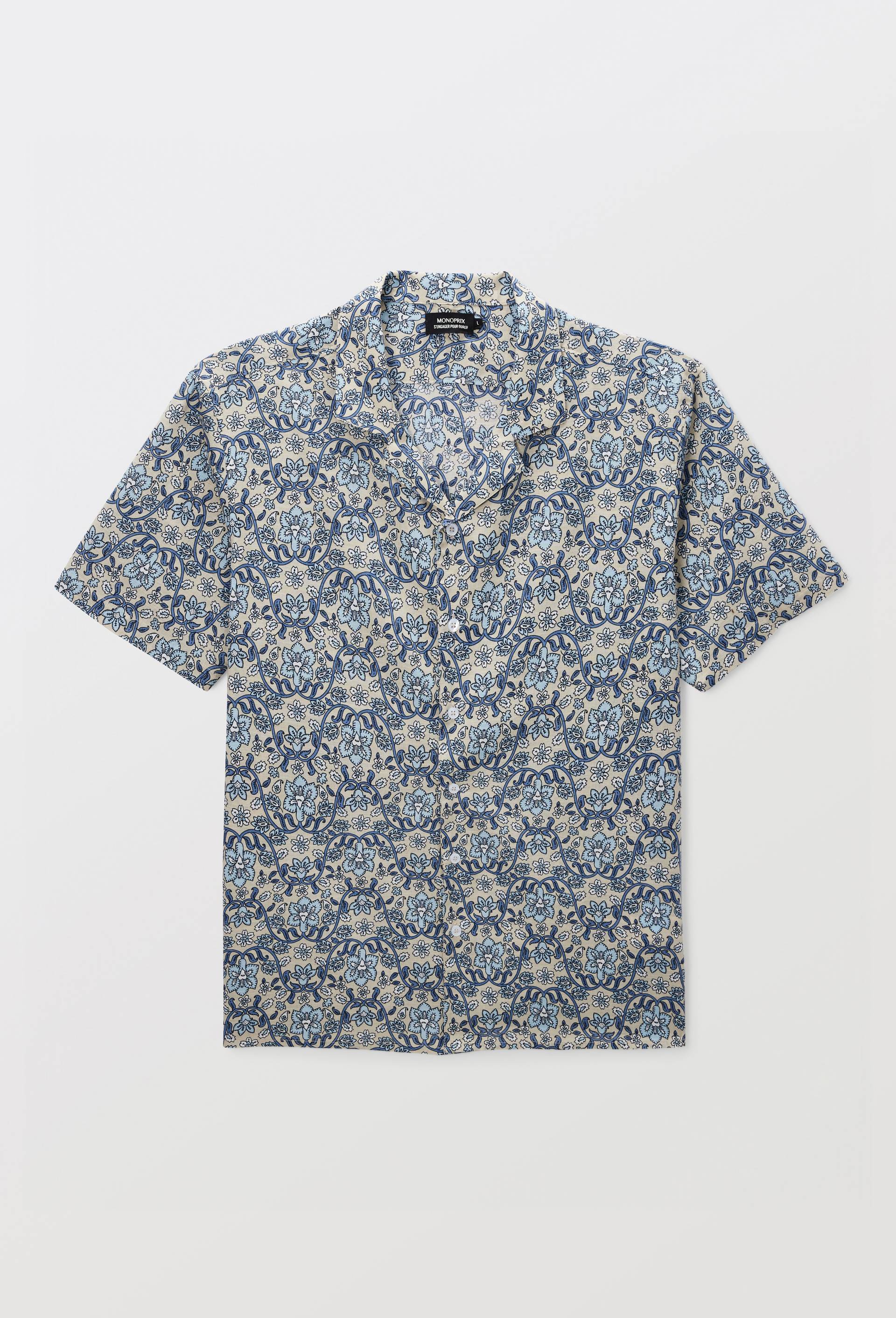 Chemise manches courtes imprim&eacute; en coton BIO GOTS, Beige, large image number 2.0