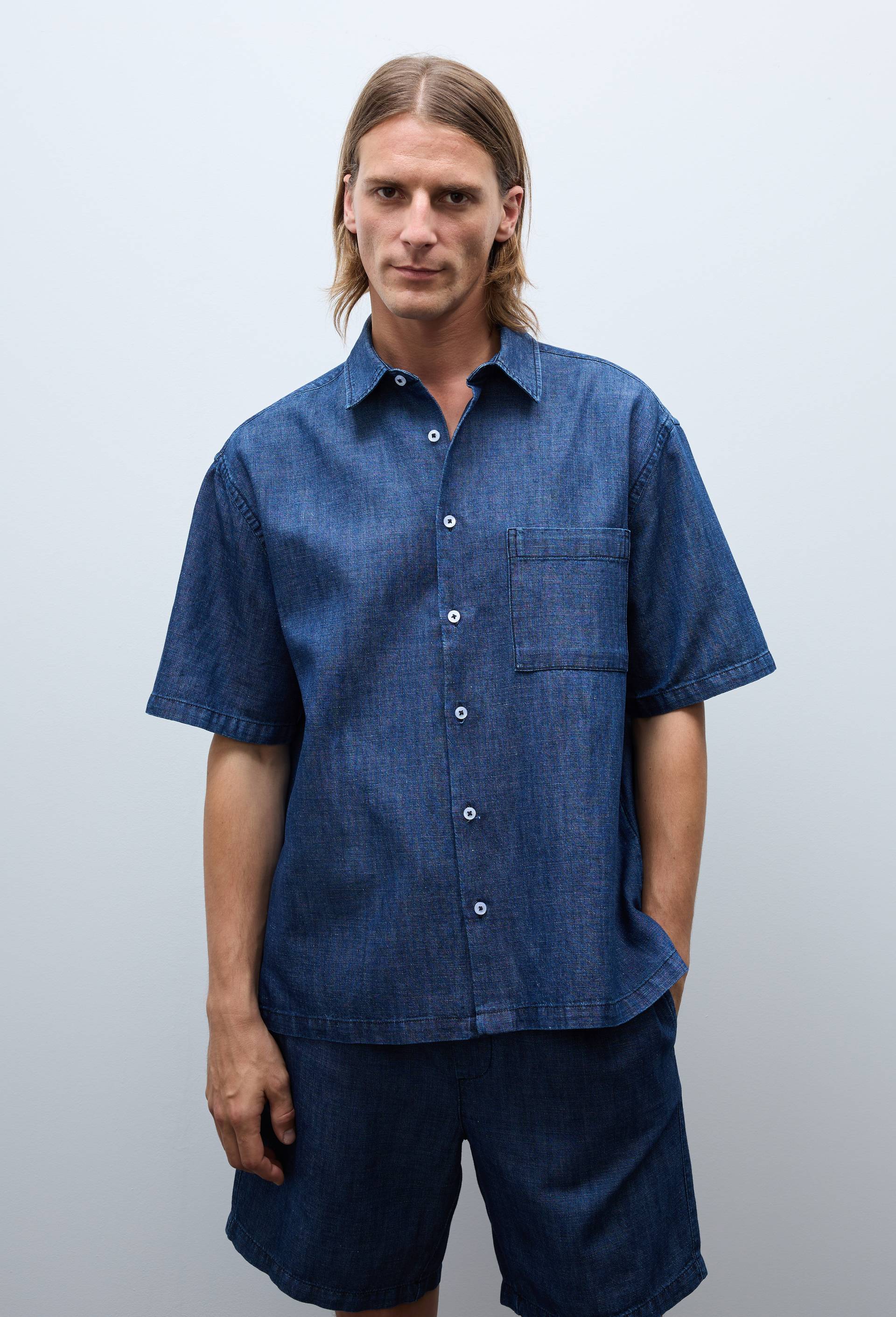 Chemise manches courtes en jean, Bleu fonc&eacute;, large image number 0