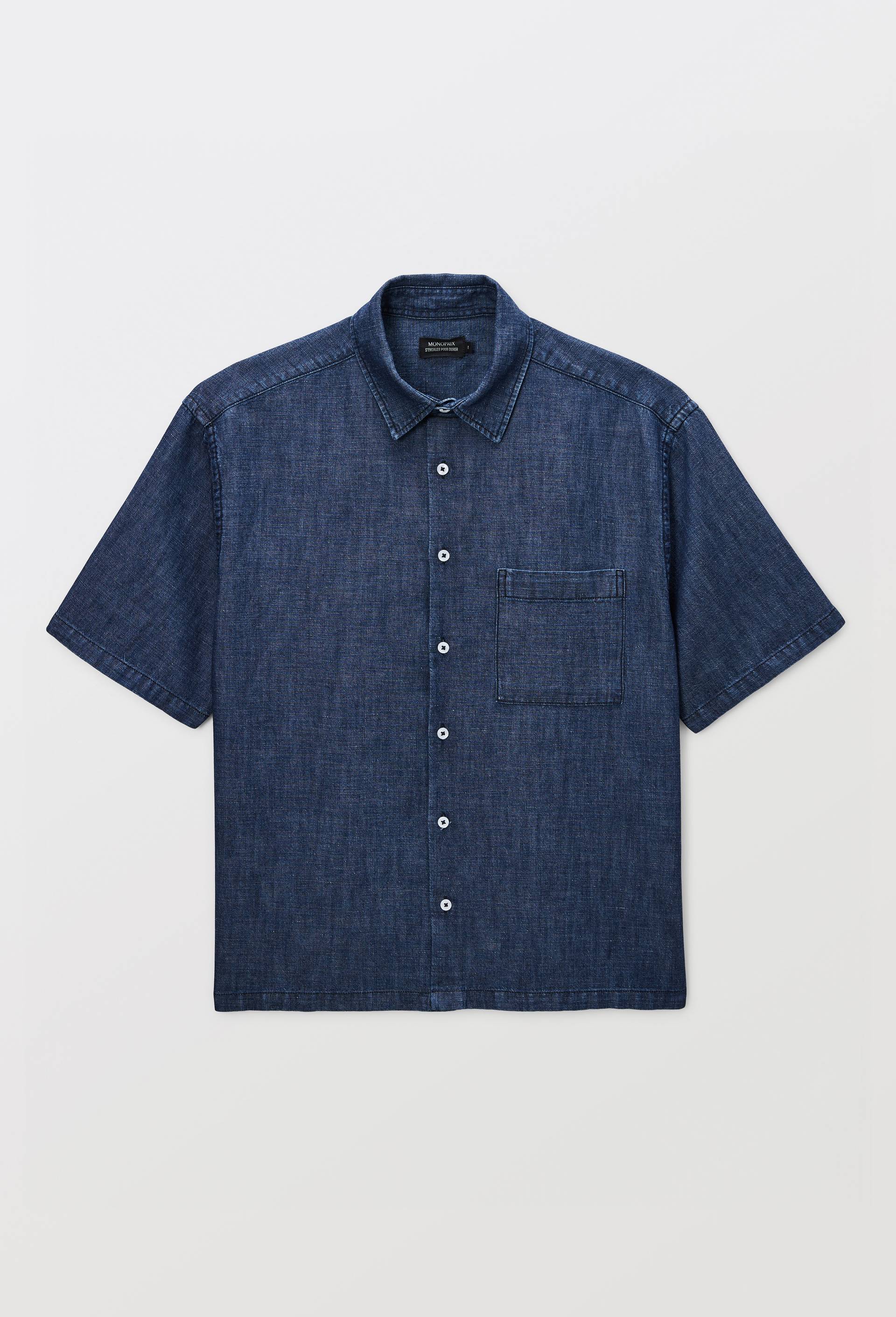 Chemise manches courtes en jean, Bleu fonc&eacute;, large image number 2