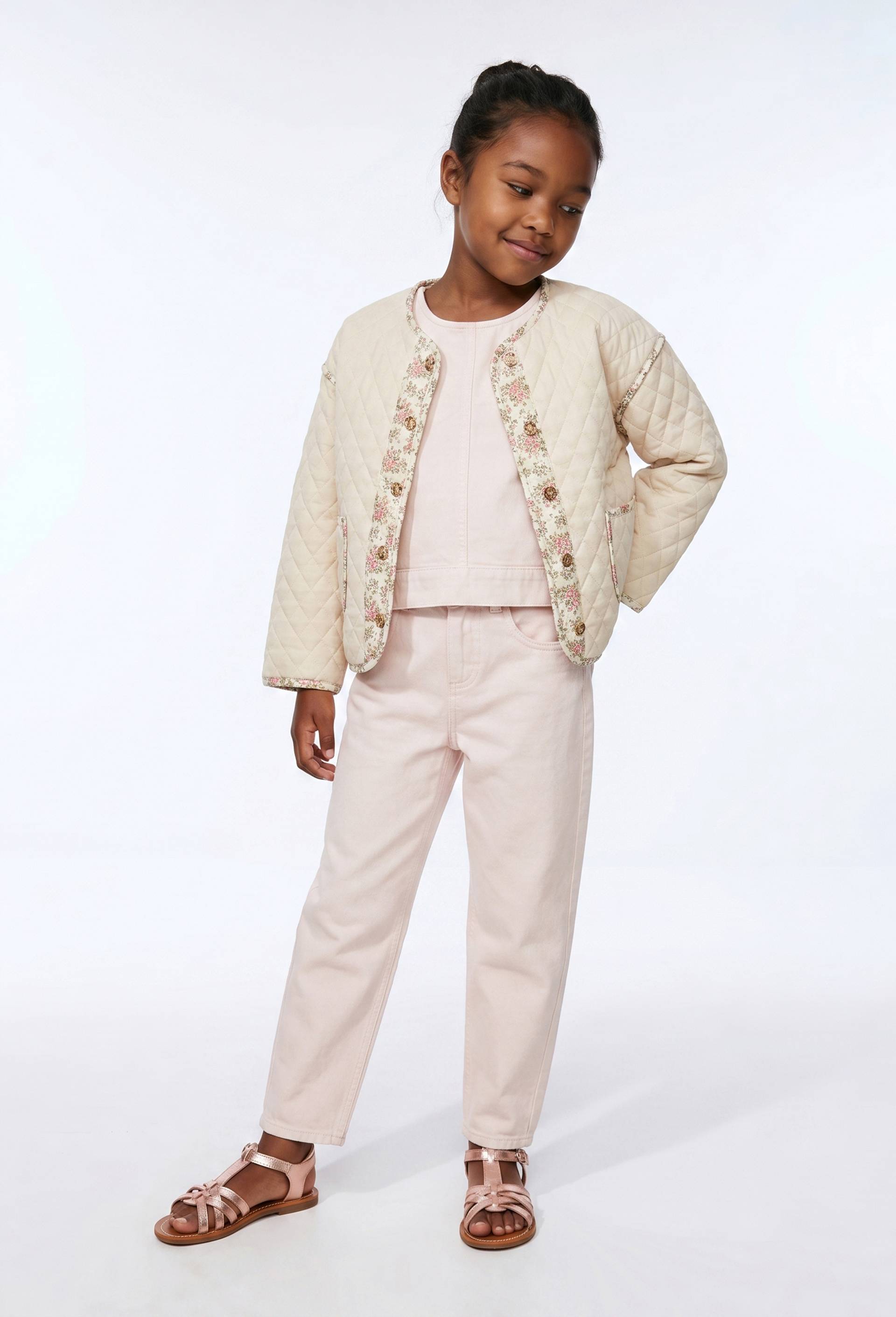 Veste en coton matelass&eacute;e fleurie, Beige clair, large image number 0.0
