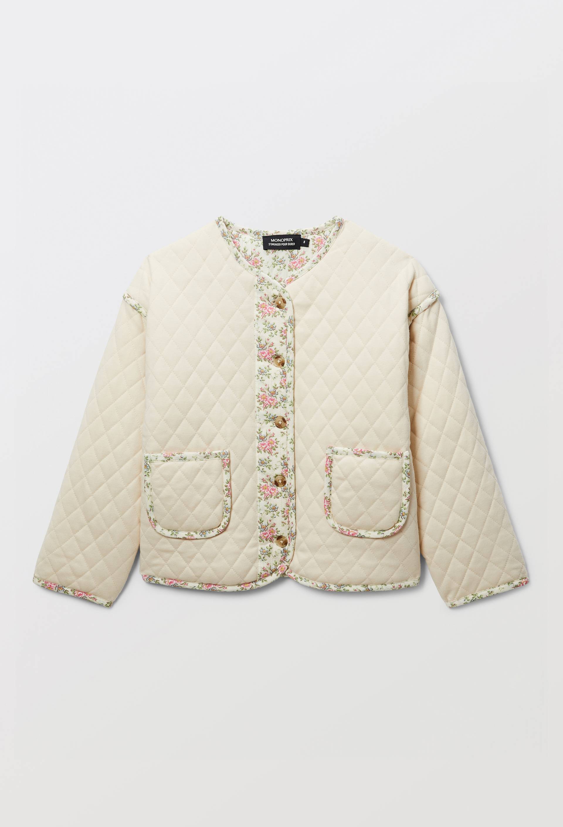 Veste en coton matelass&eacute;e fleurie, Beige clair, large image number 1.0
