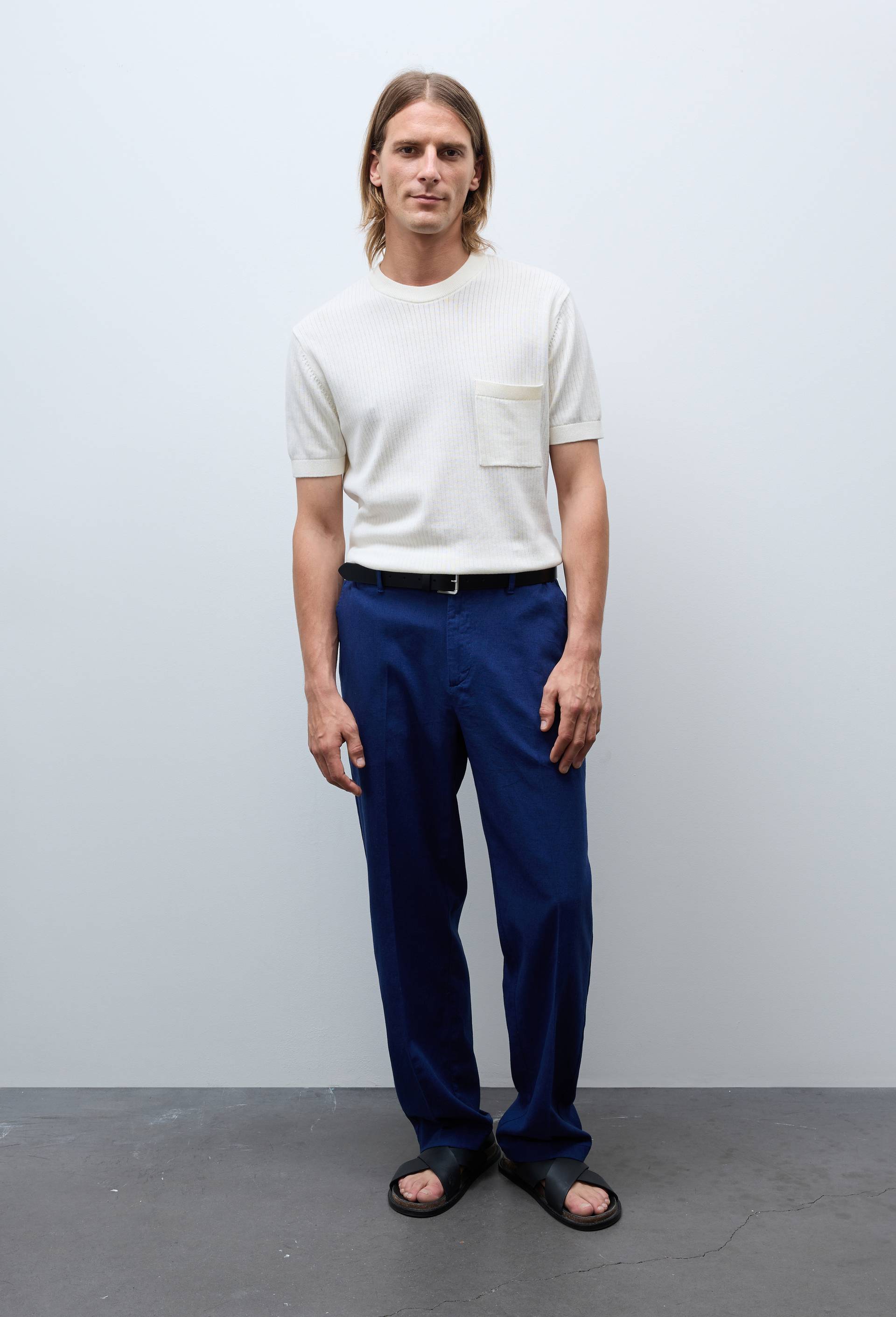 Pantalon  en lin et coton, Bleu fonc&eacute;, large image number 0