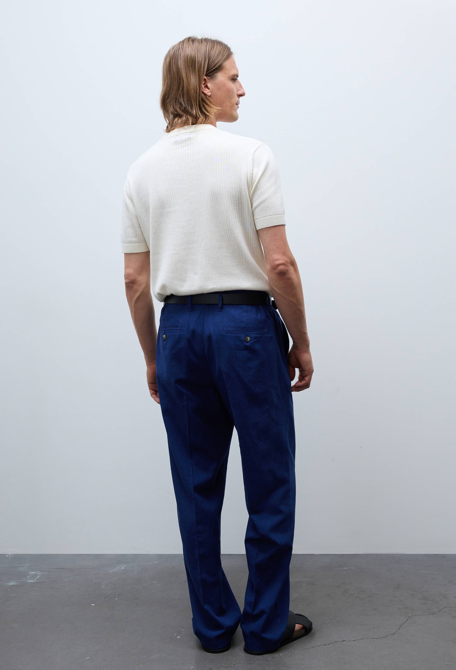 Pantalon  en lin et coton, Bleu fonc&eacute;, large image number 1