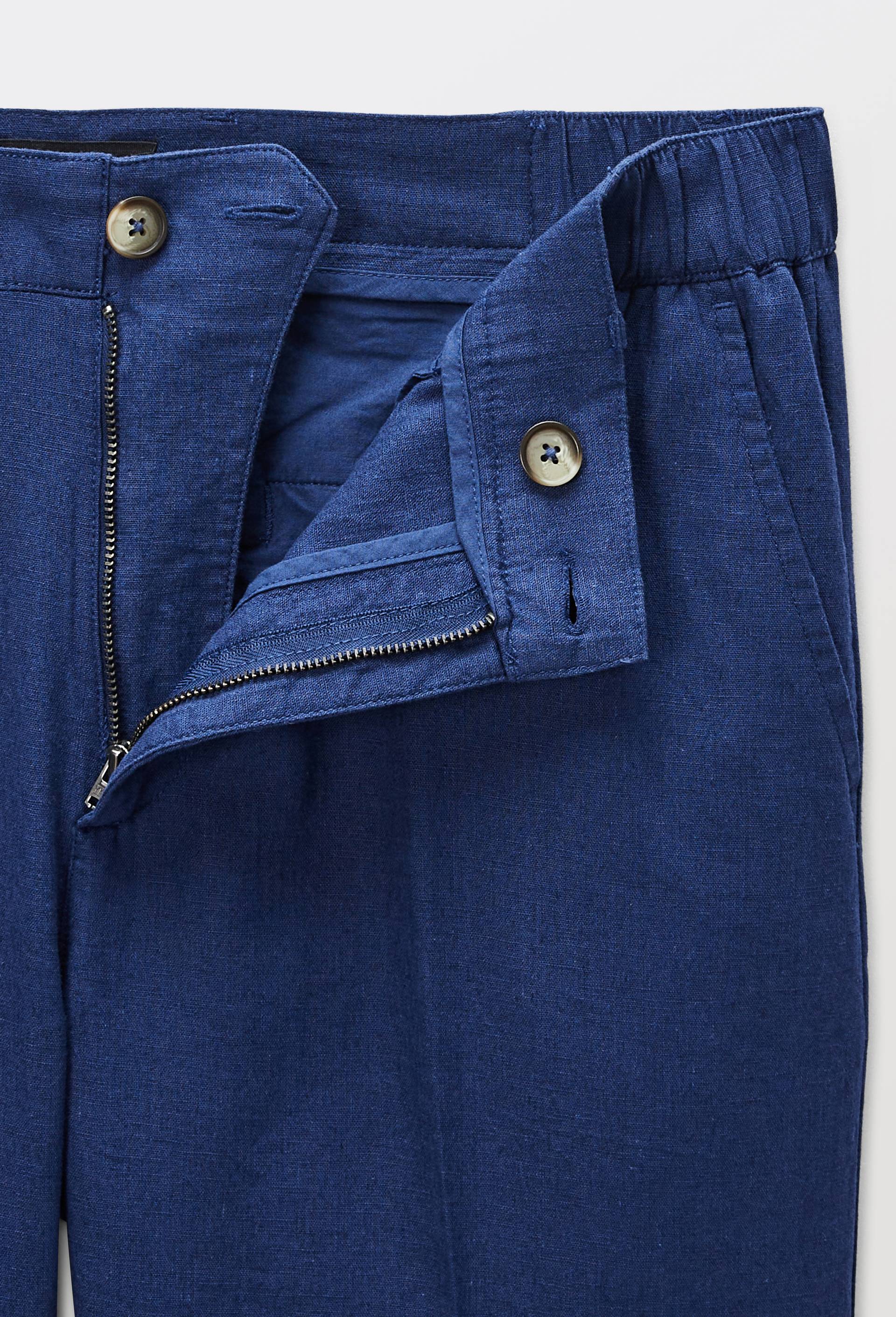Pantalon  en lin et coton, Bleu fonc&eacute;, large image number 3
