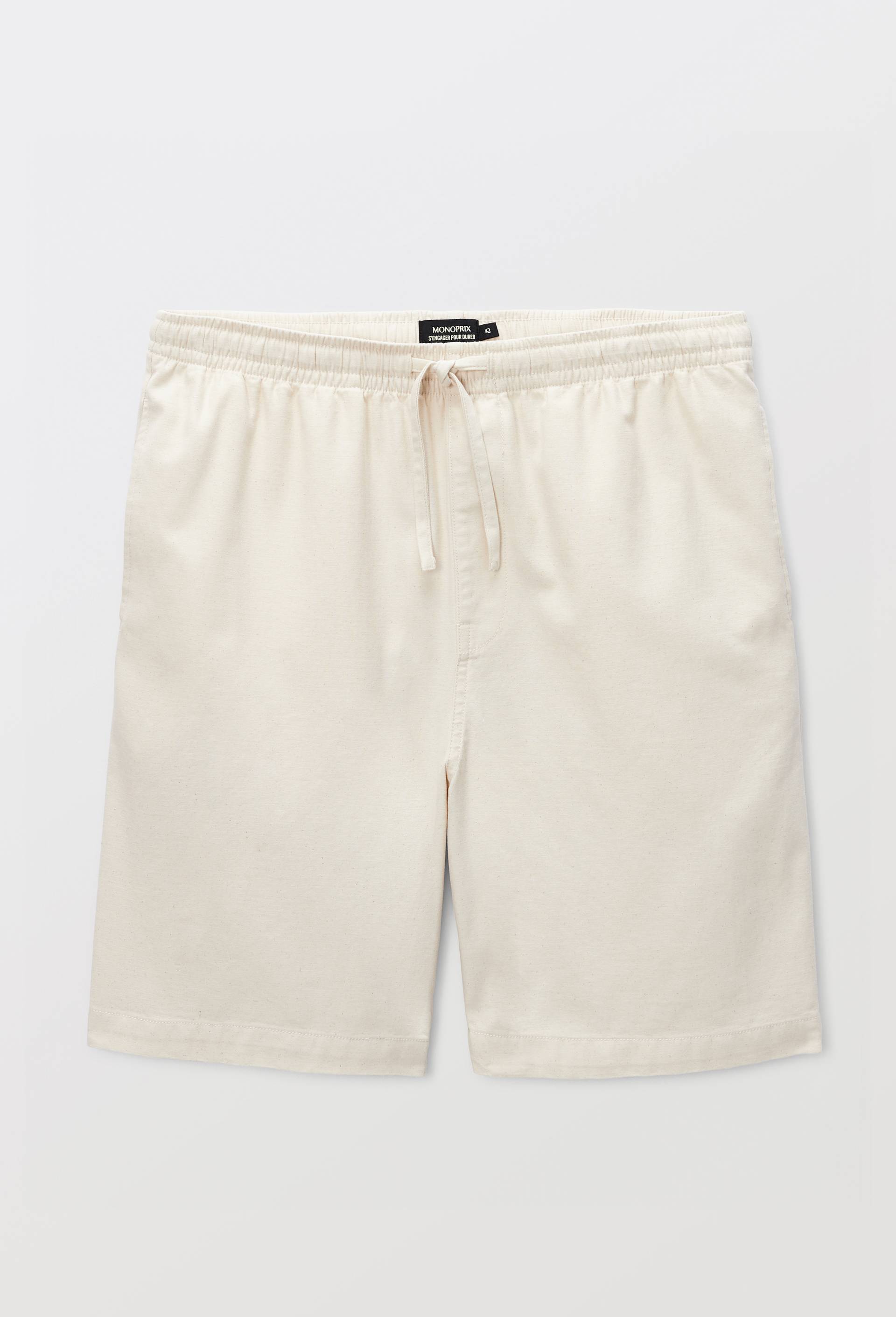 Bermuda &eacute;lastiqu&eacute; en coton, Beige clair, large image number 3