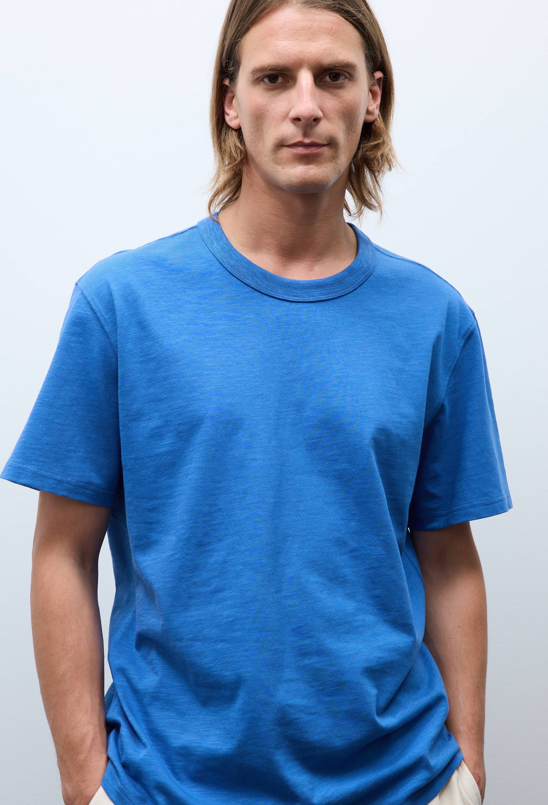 T-shirt manches courtes en coton slub BIO GOTS, Bleu, swatch image