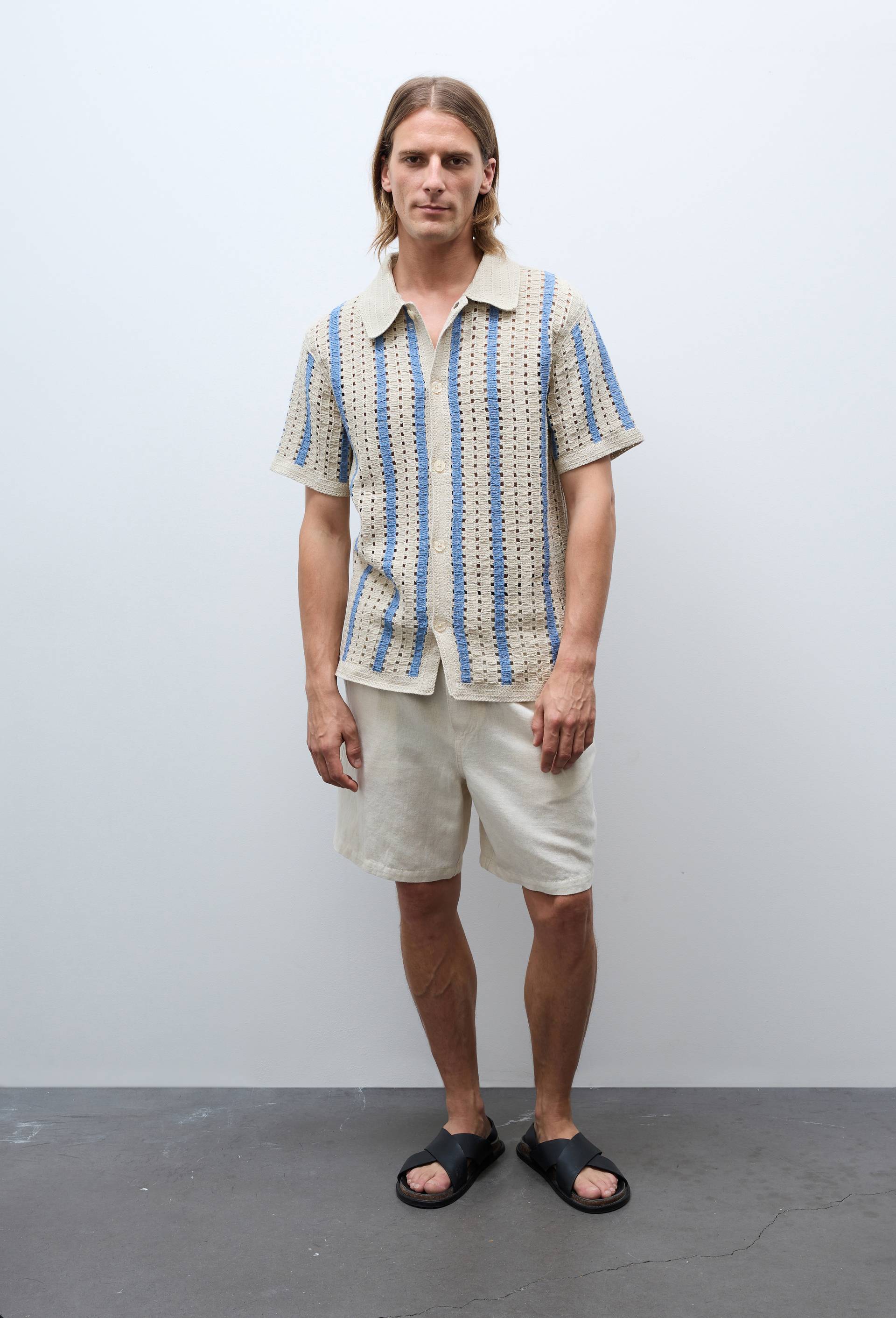 Chemise manches courtes en crochet, Beige, large image number 2