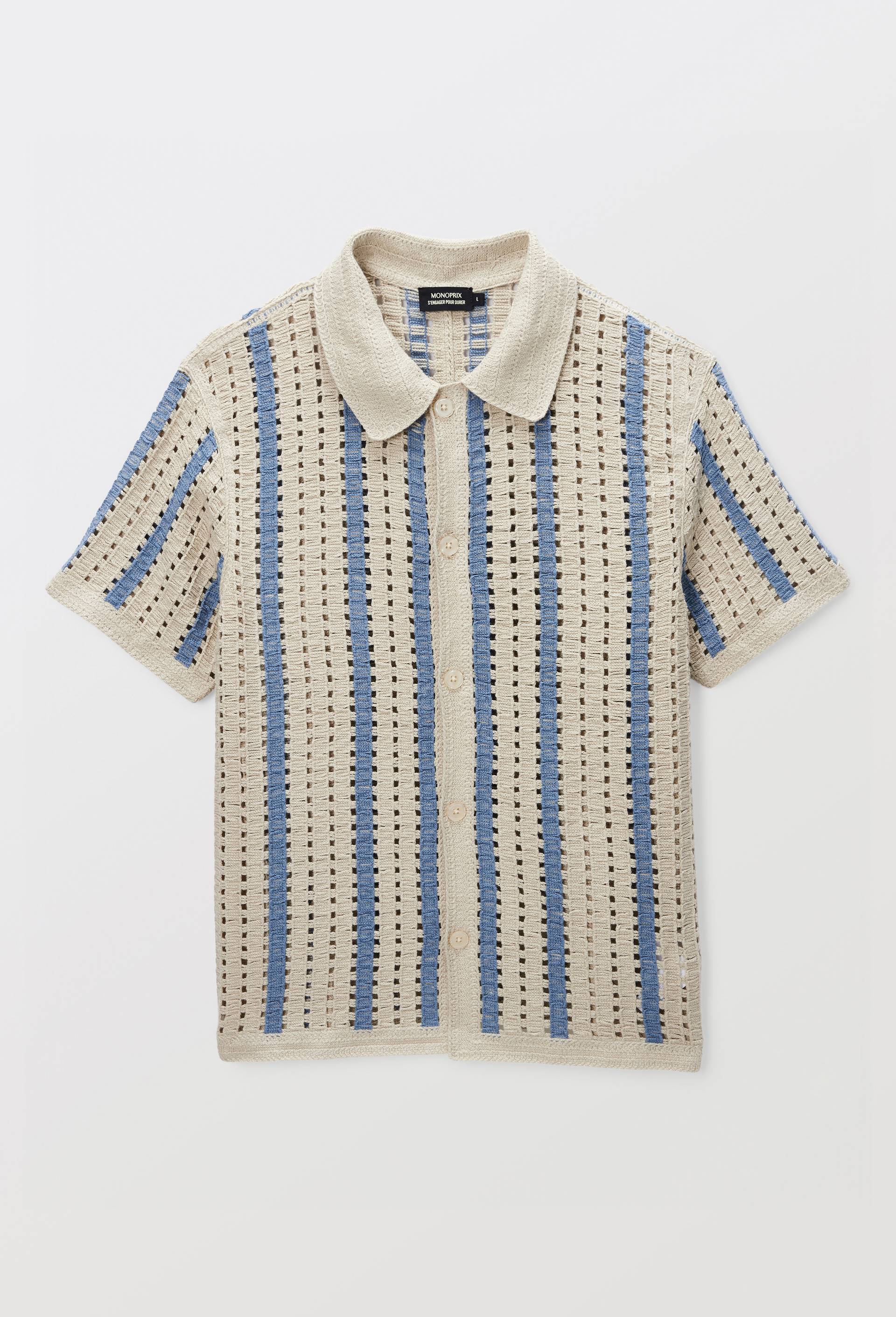 Chemise manches courtes en crochet, Beige, large image number 5.0