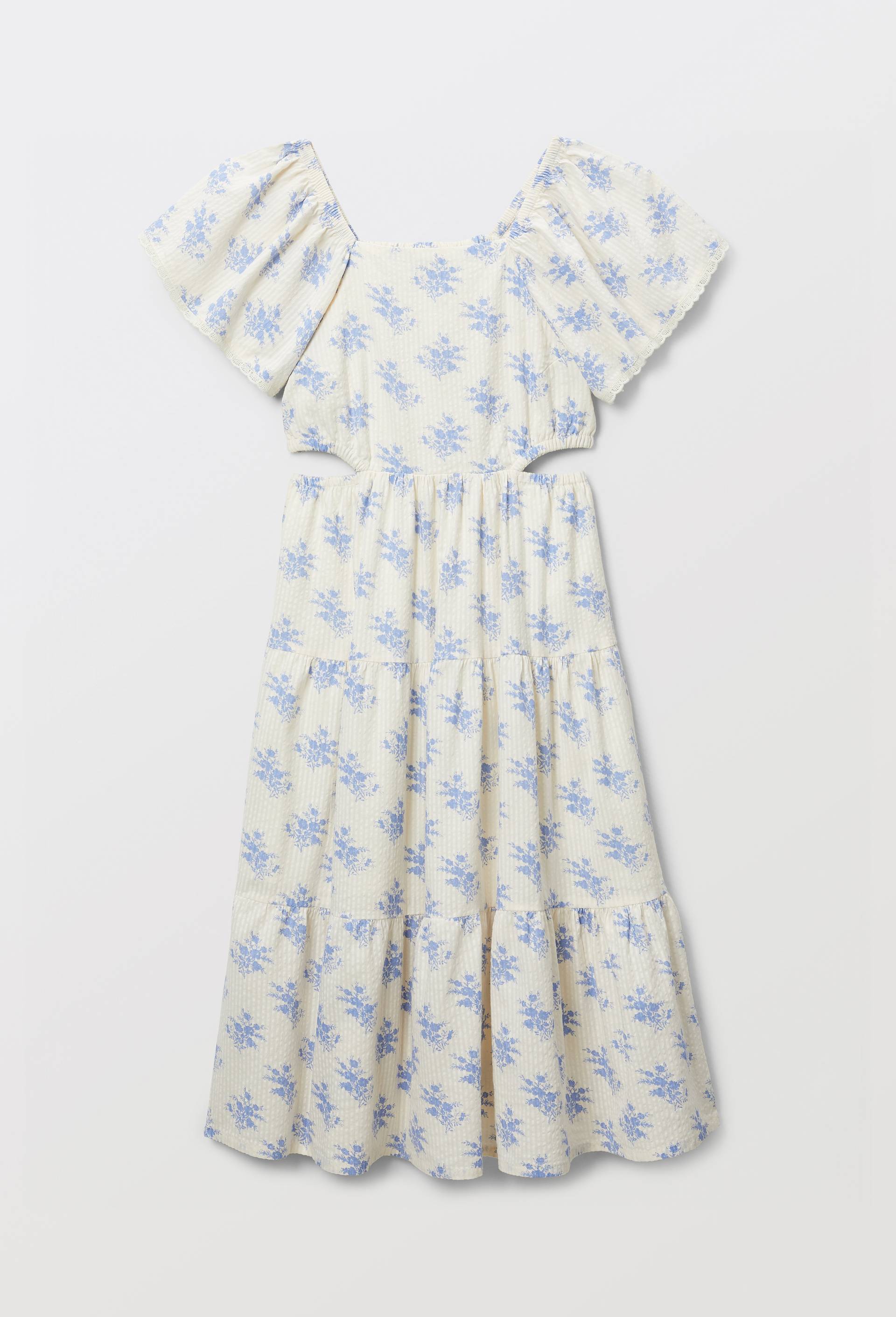 Robe imprim&eacute;e fleurie avec d&eacute;tails de d&eacute;coupes, Beige clair, large image number 1.0