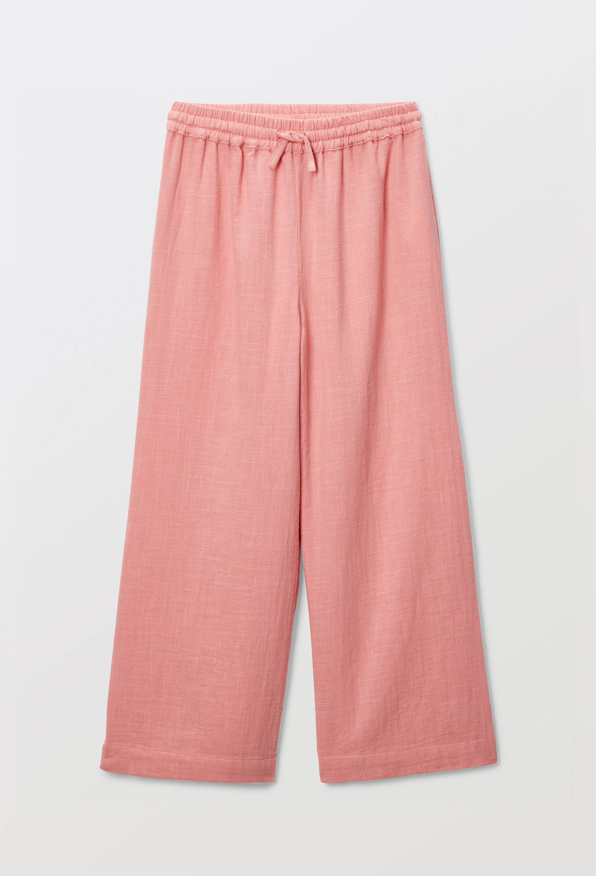 Pantalon taille &eacute;lastiqu&eacute; fluide large uni, Rose, large image number 1