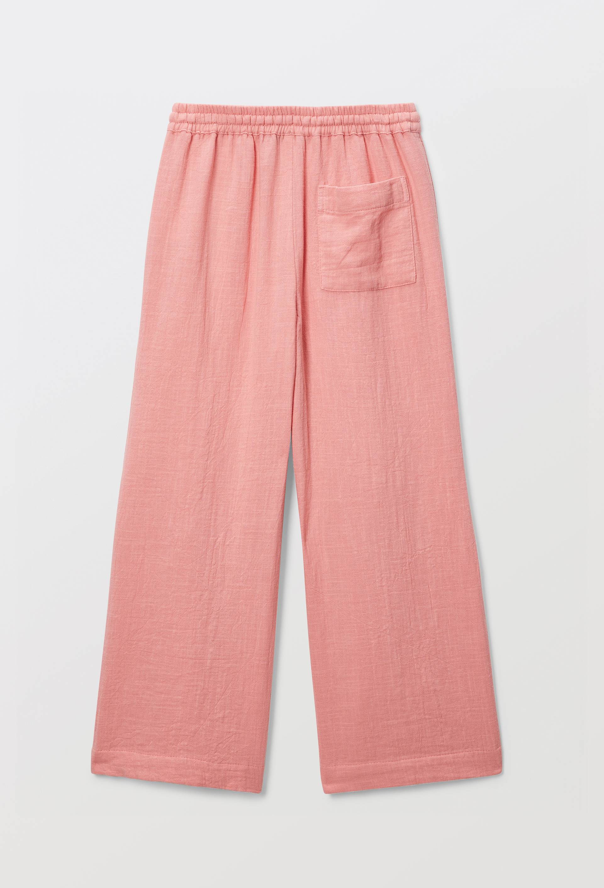 Pantalon taille &eacute;lastiqu&eacute; fluide large uni, Rose, large image number 2