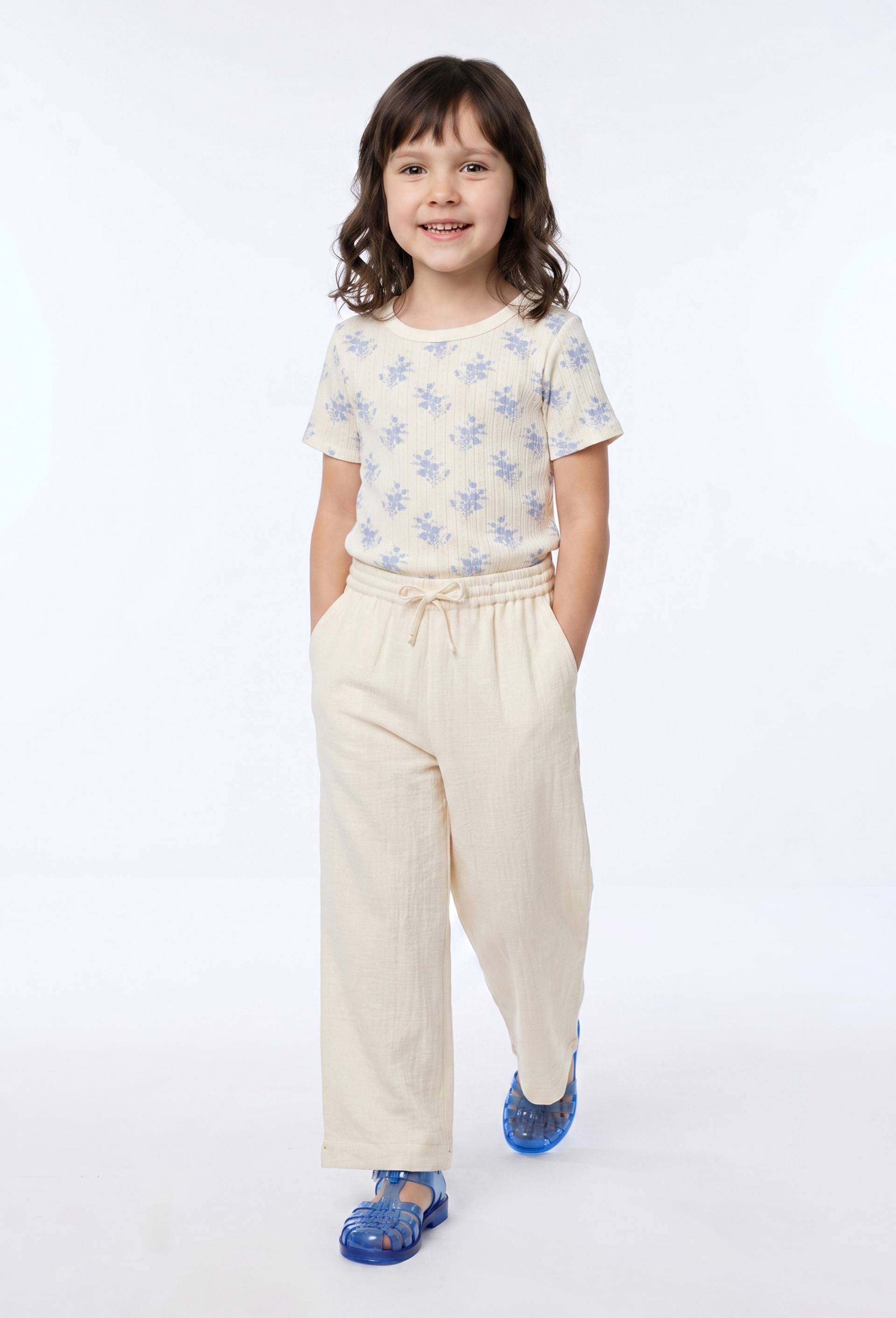Pantalon taille &eacute;lastiqu&eacute;e fluide uni, Beige clair, large image number 0