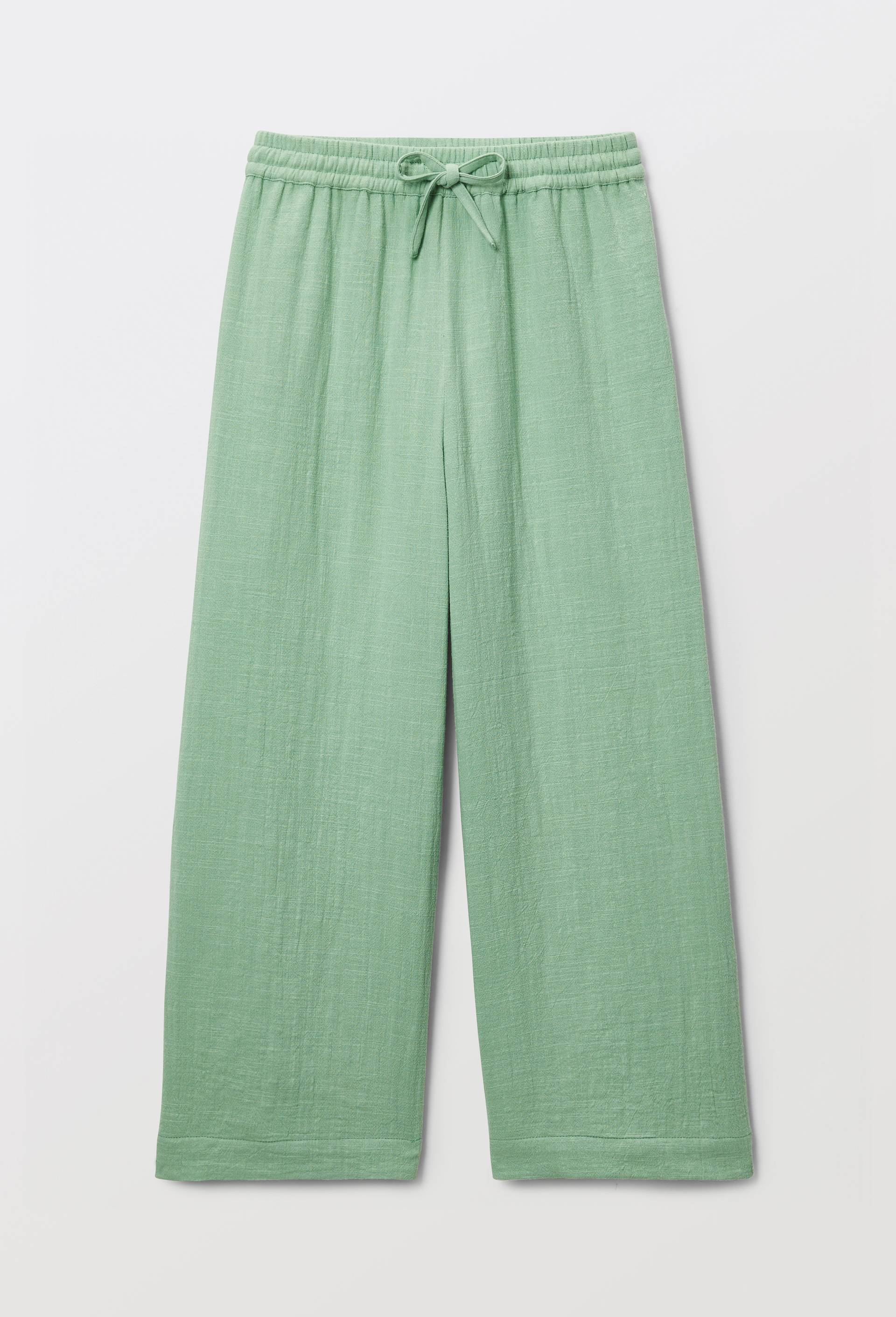 Pantalon taille &eacute;lastiqu&eacute; fluide large uni, Vert, large image number 0.0