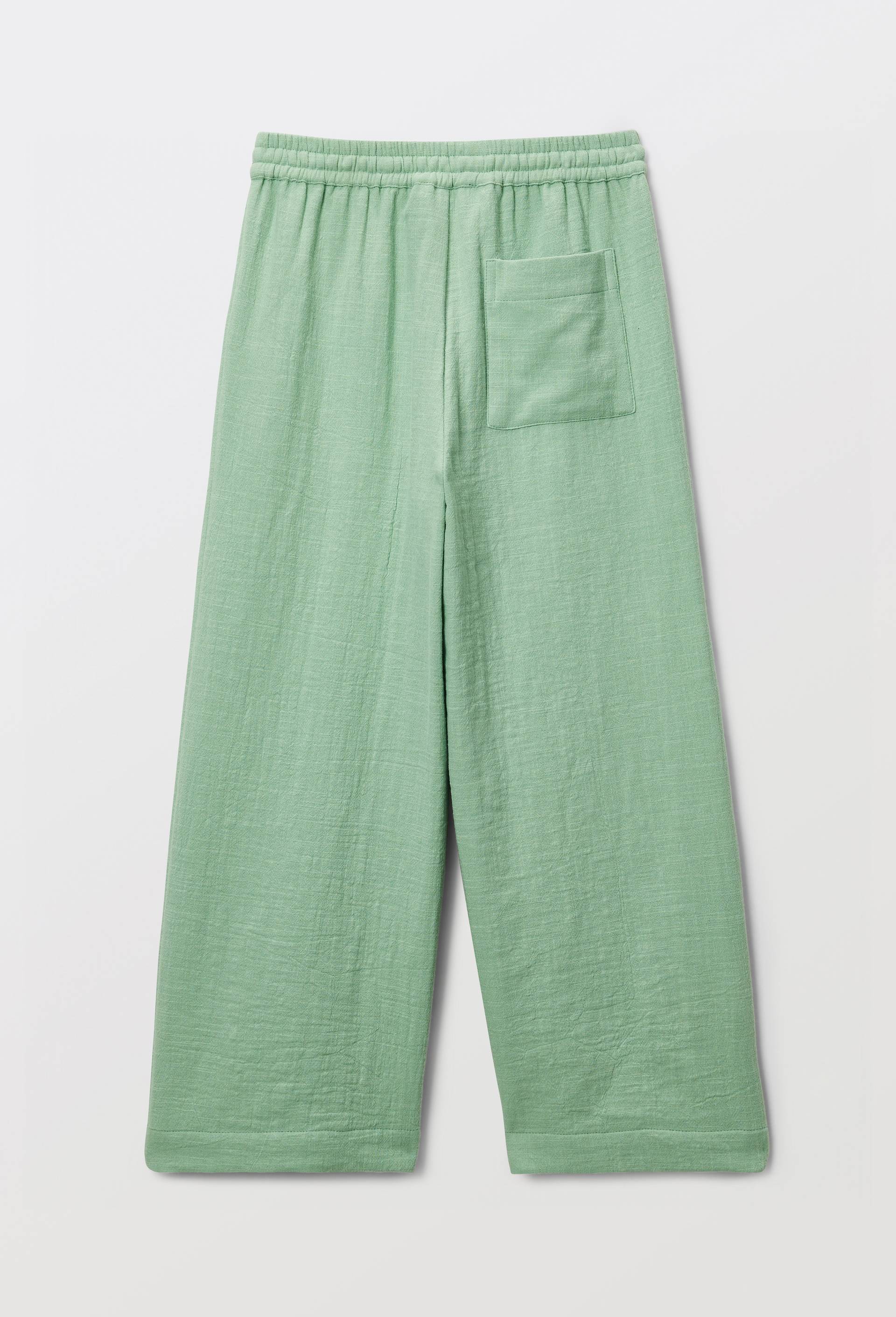 Pantalon taille &eacute;lastiqu&eacute; fluide large uni, Vert, large image number 1.0