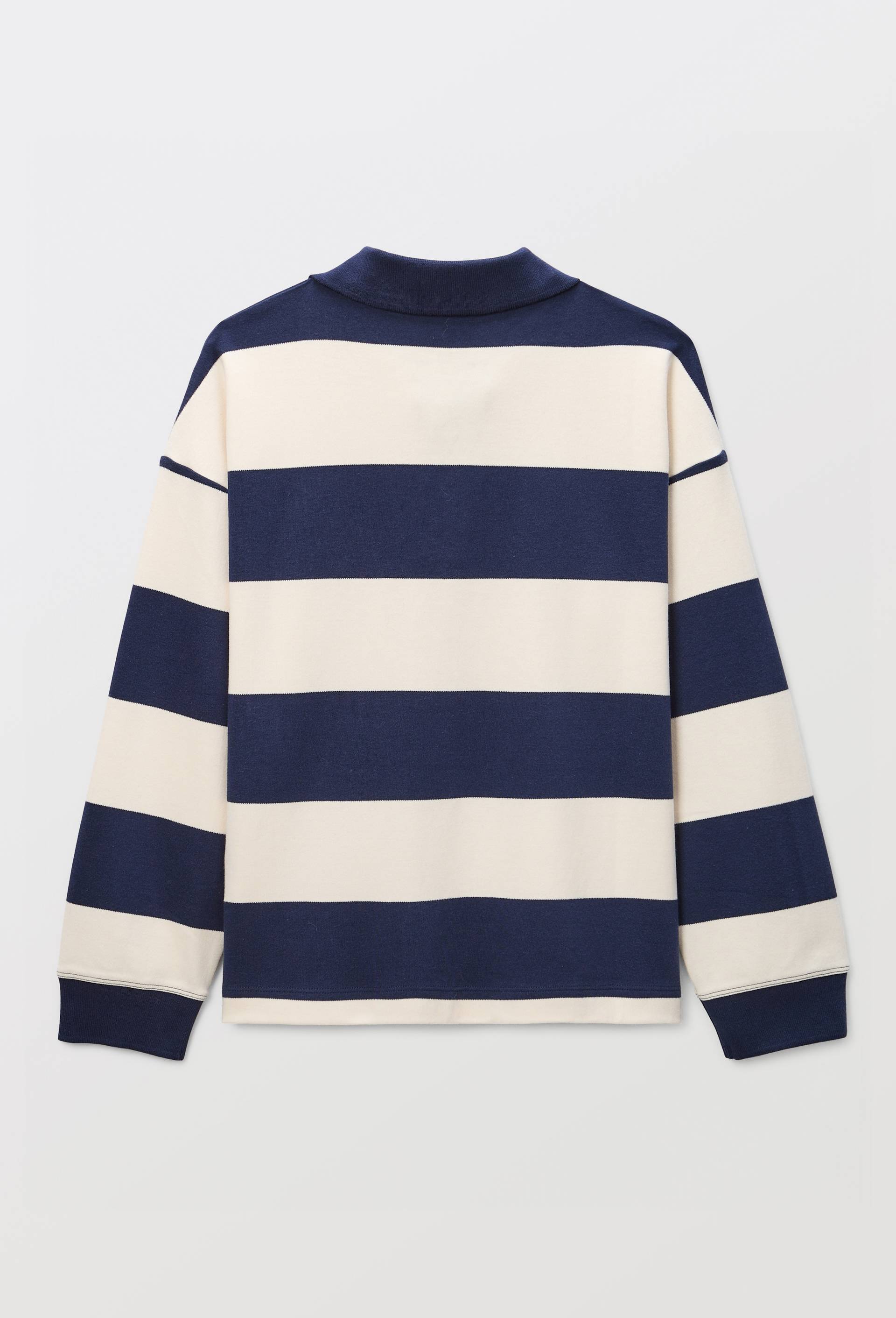 Polo manches longues ray&eacute; contenant du coton BIO GOTS, Bleu fonc&eacute;, large image number 1