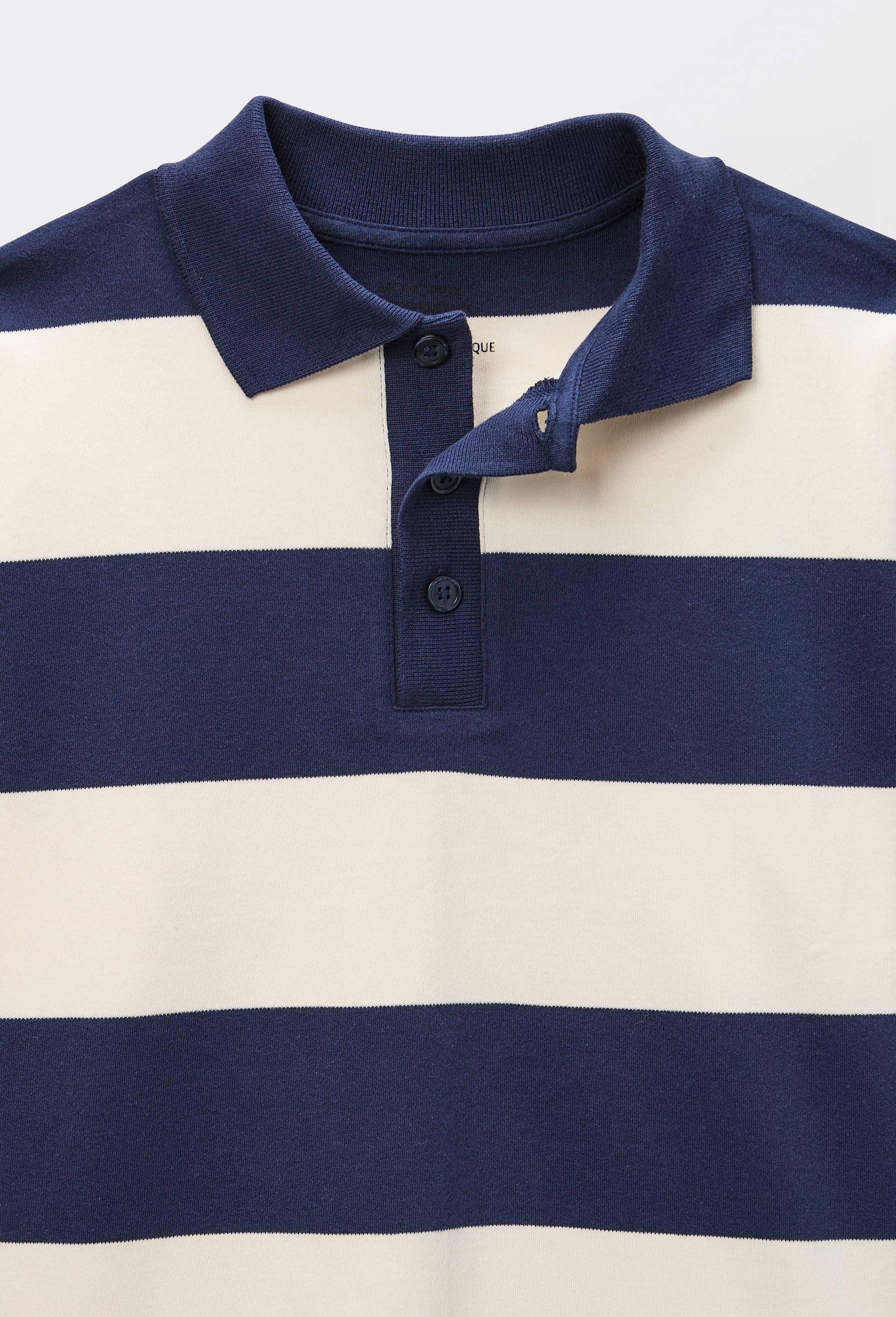 Polo manches longues ray&eacute; contenant du coton BIO GOTS, Bleu fonc&eacute;, large image number 2.0