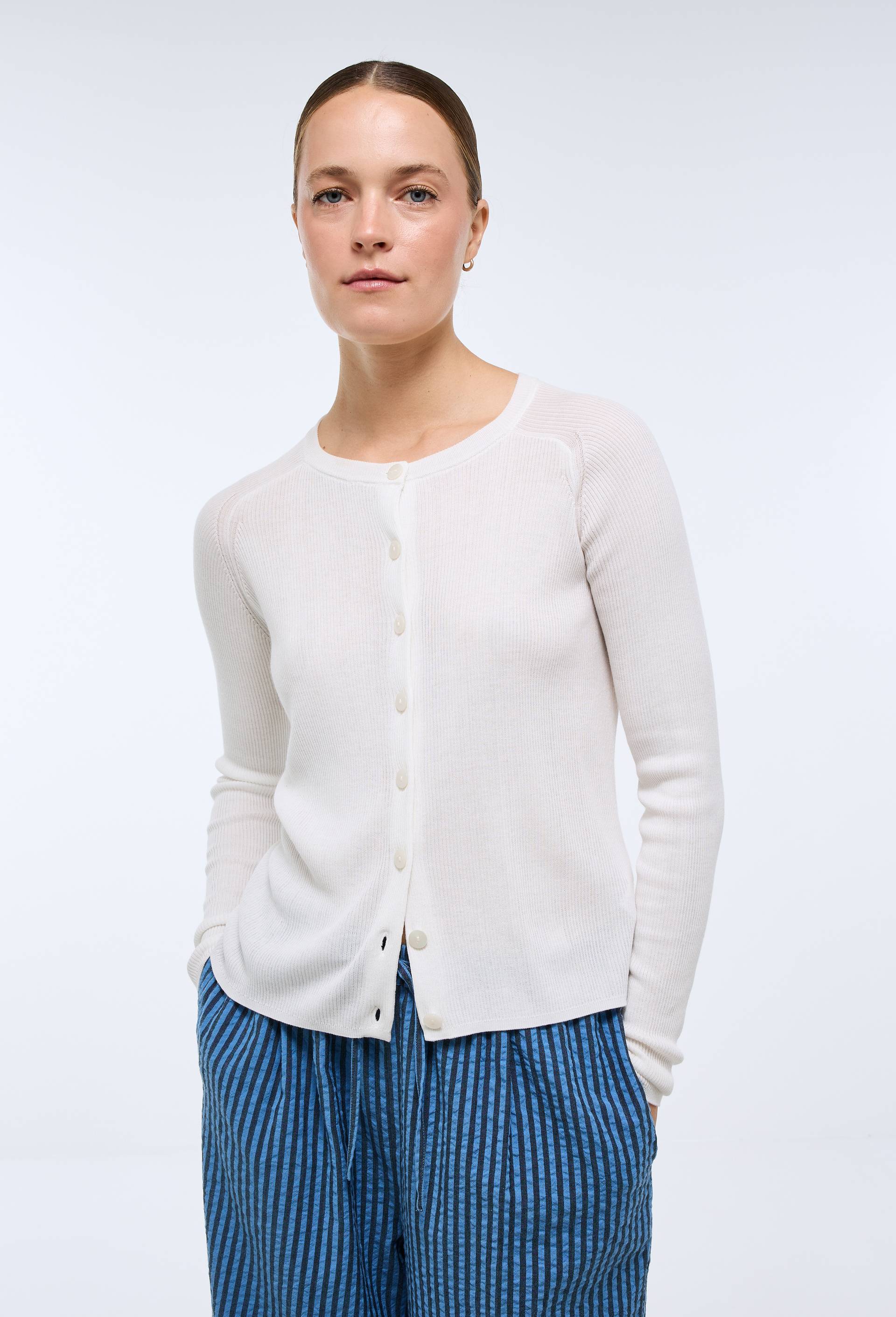 Cardigan manches longues en fine maille, Ecru, large image number 0