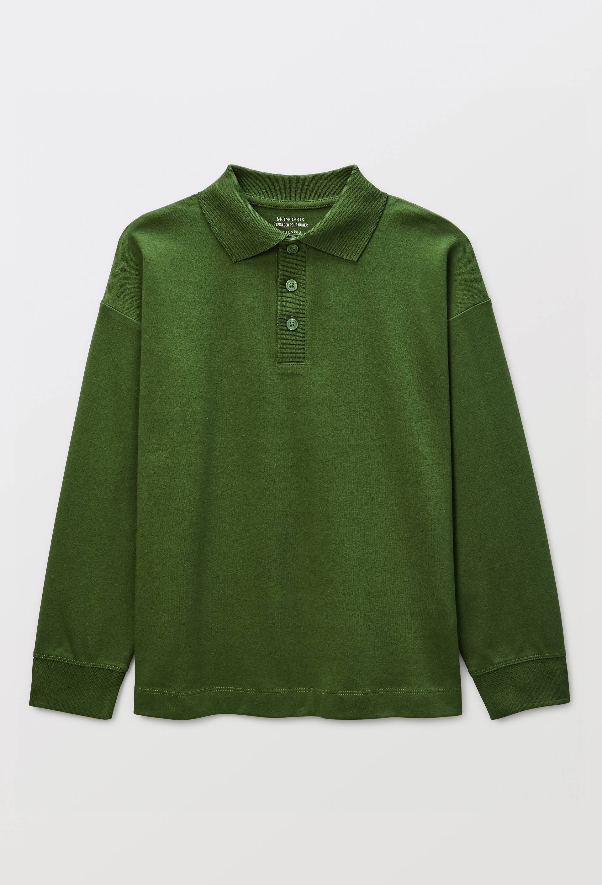 Polo manches longues unicontenant du coton BIO GOTS, Vert, large image number 0.0