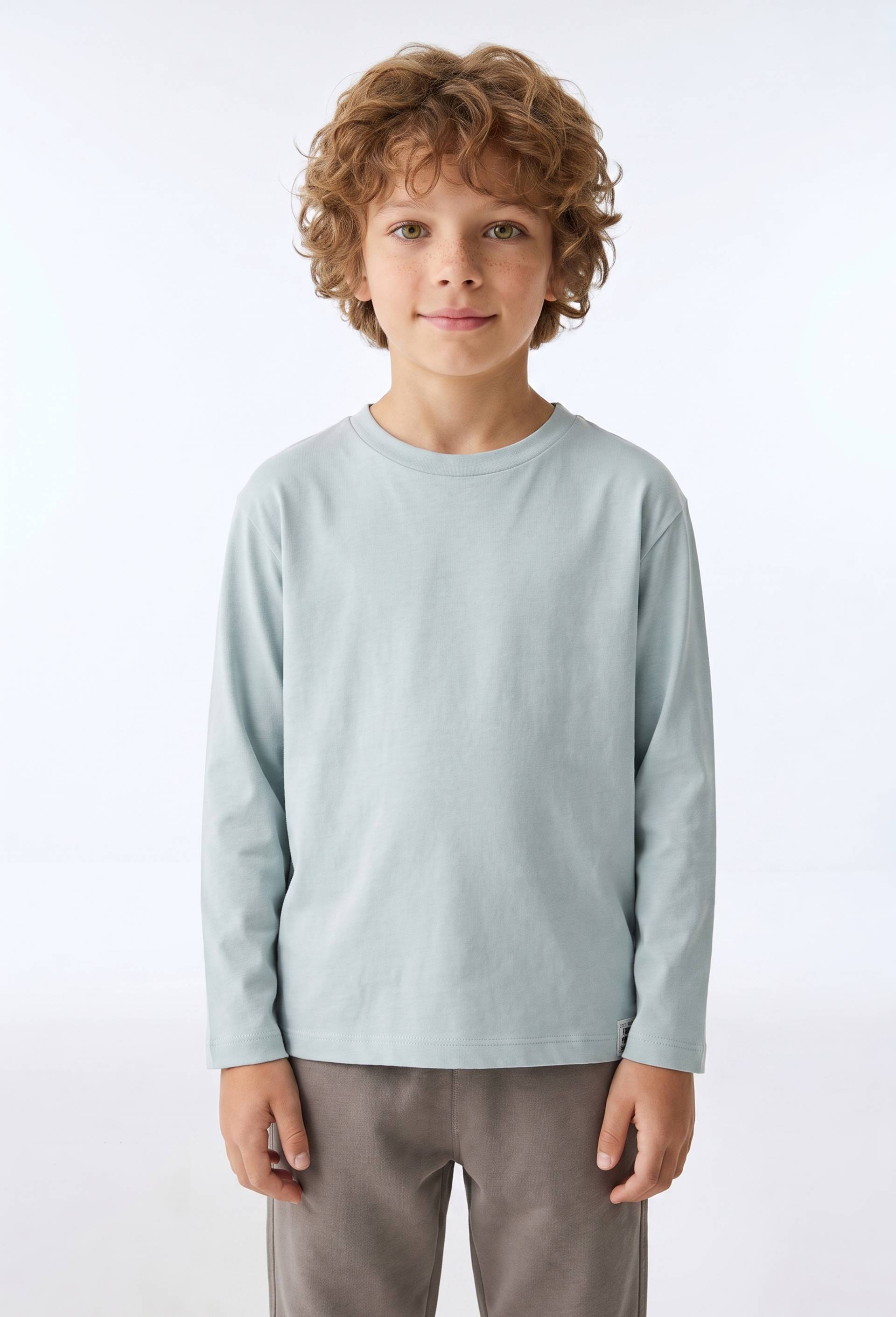 T-Shirt manches longues uni en coton BIO GOTS, Vert clair, large image number 0.0