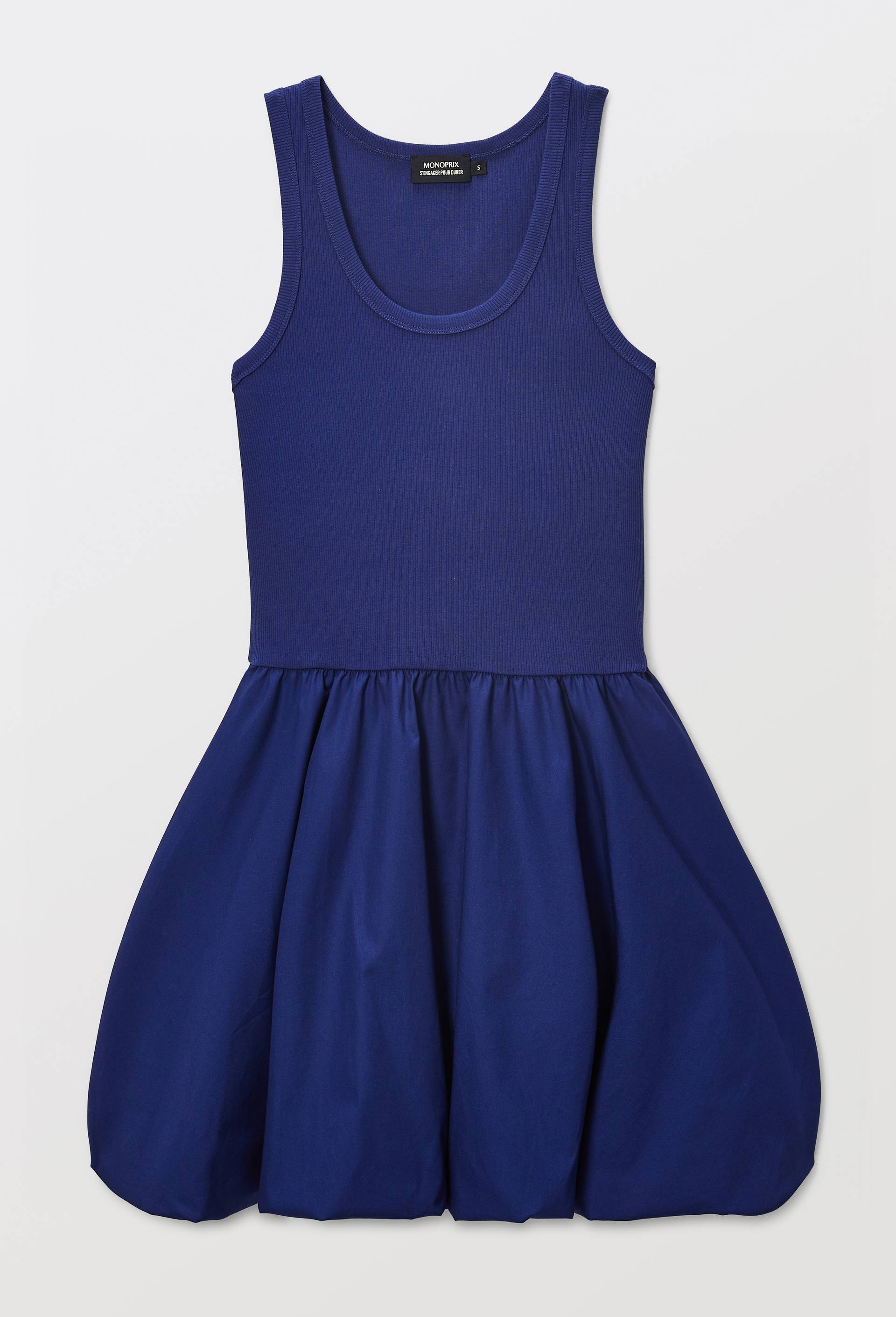 Robe courte d&eacute;bardeur bi mati&egrave;re, Bleu fonc&eacute;, large image number 2