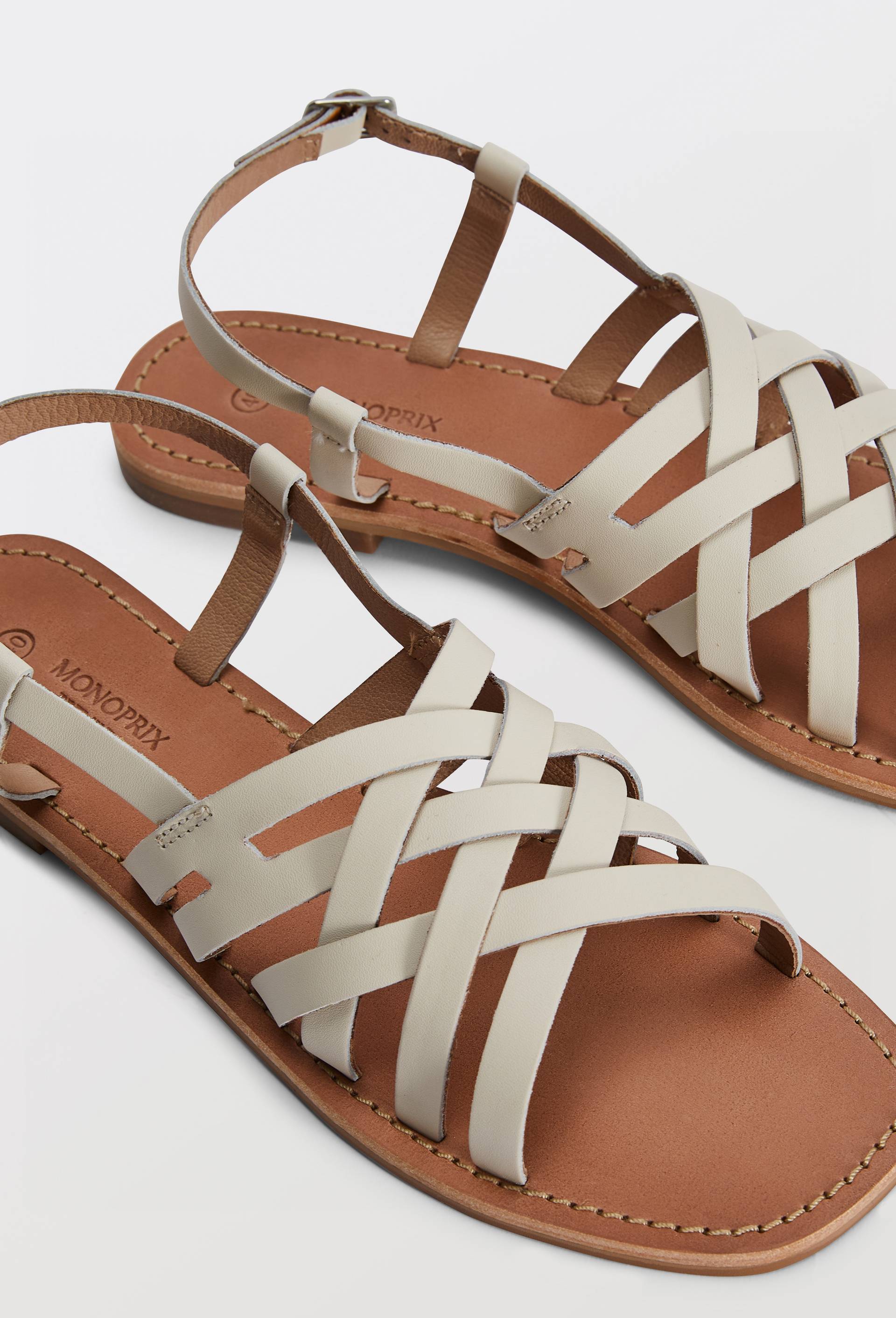 Sandales multi brides en cuir, Blanc, large image number 2.0