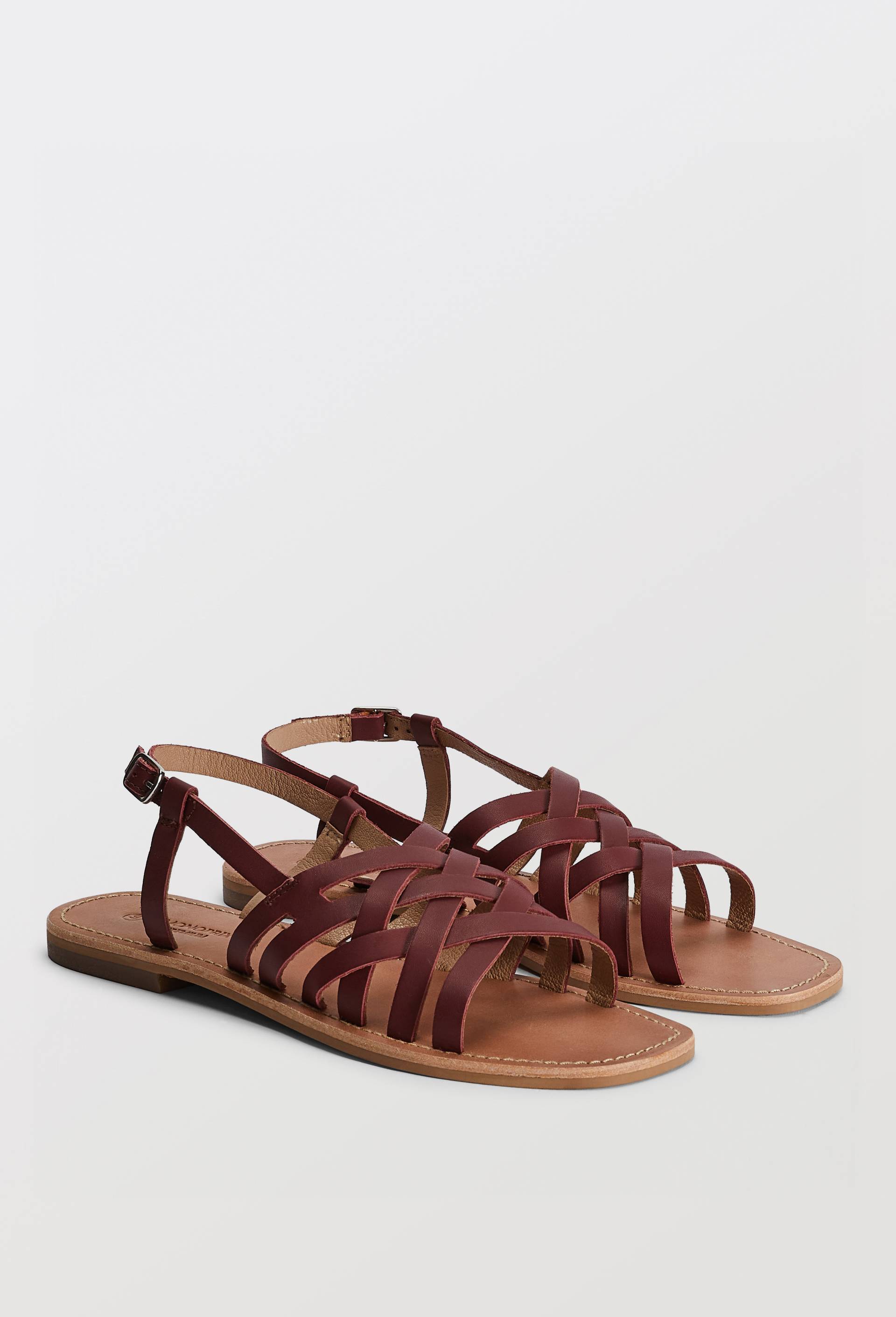 Sandales multi brides en cuir, Rouge fonc&eacute;, large image number 0
