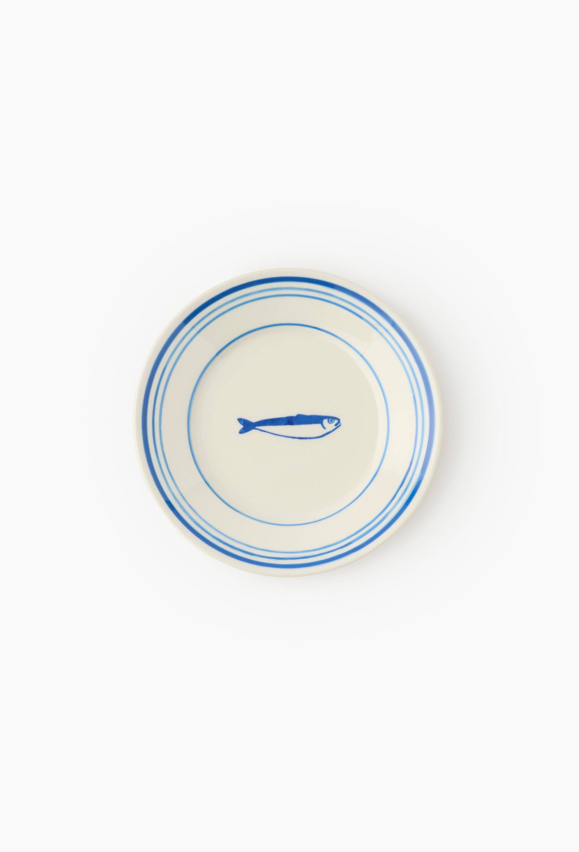 Assiette &agrave; mignardises finition liser&eacute;, 14cm, motif poisson, Bleu, large image number 1.0