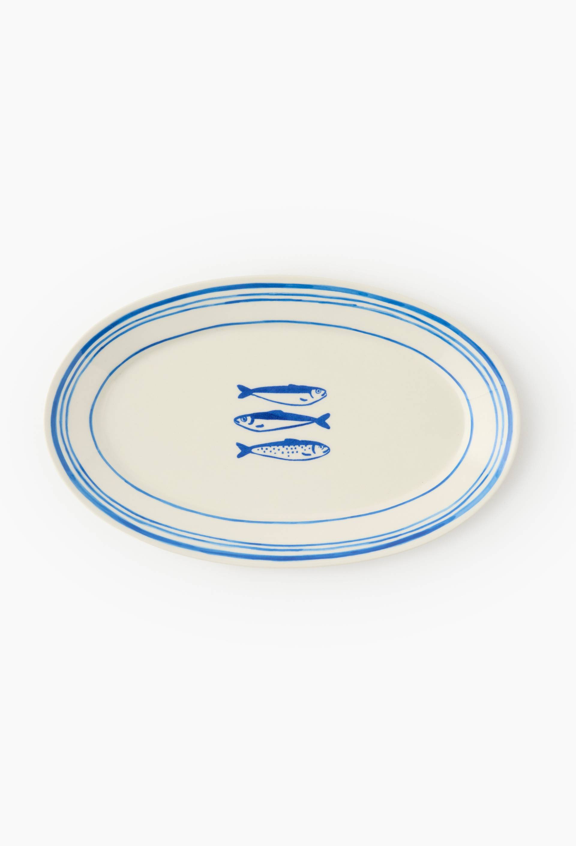 Plat ovale finition liser&eacute;, 28cm, Bleu, large image number 0.0