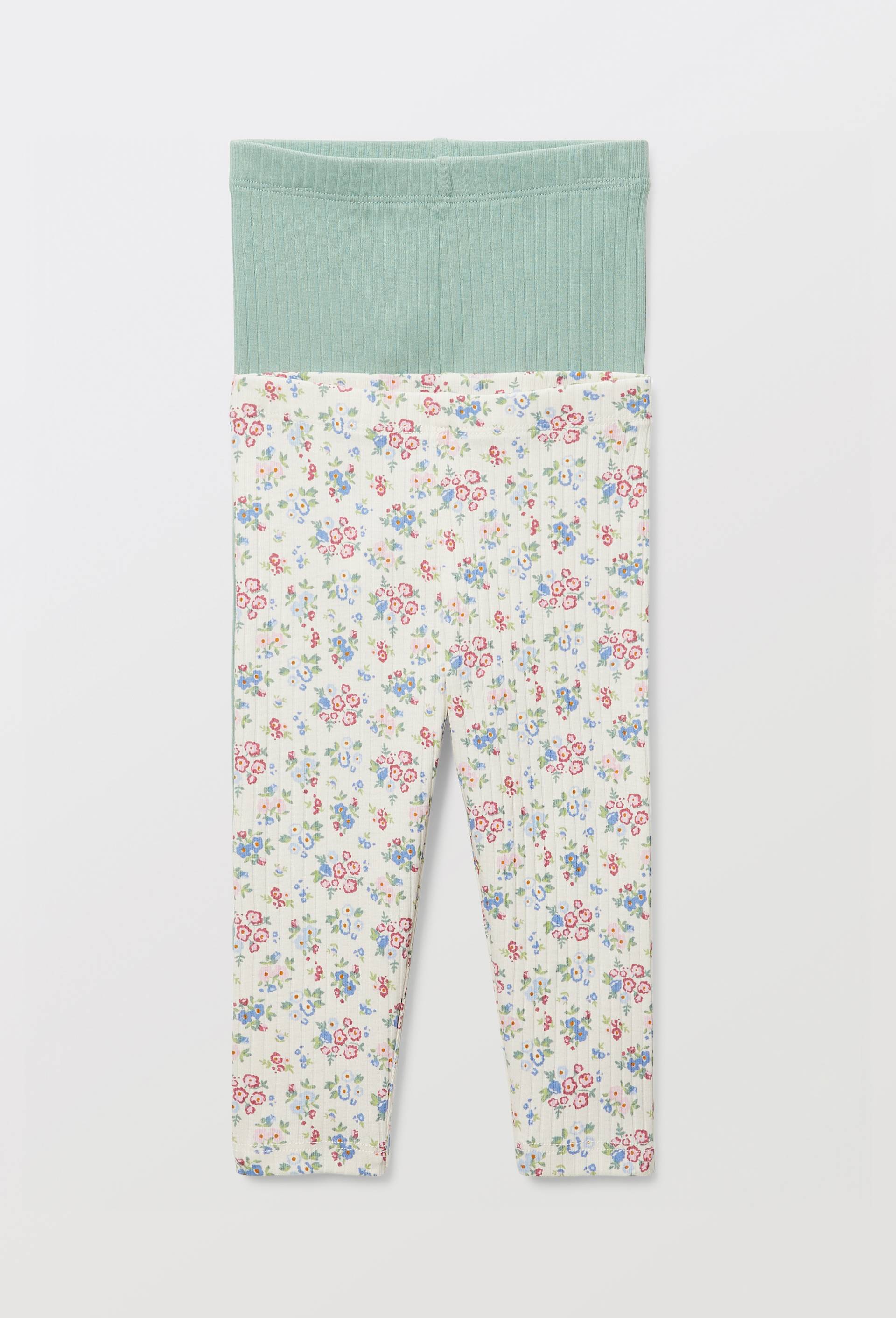 Lot de 2 leggings un uni et un imprim&eacute; en coton BIO GOTS, Beige clair, large image number 1.0
