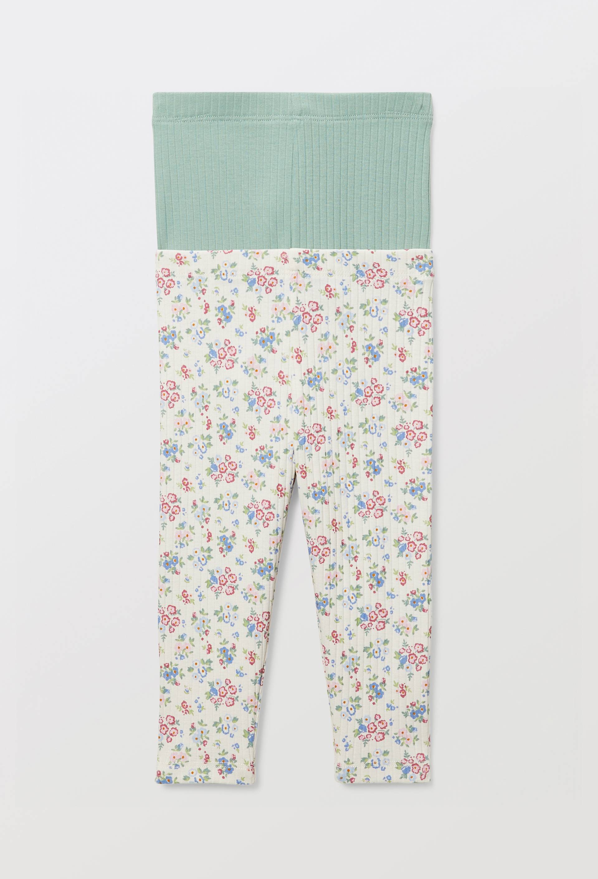 Lot de 2 leggings un uni et un imprim&eacute; en coton BIO GOTS, Beige clair, large image number 2