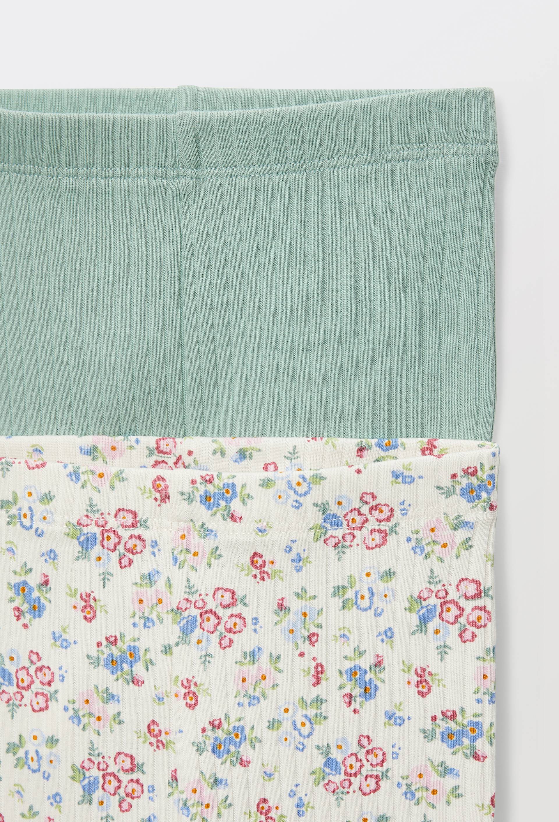 Lot de 2 leggings un uni et un imprim&eacute; en coton BIO GOTS, Beige clair, large image number 3