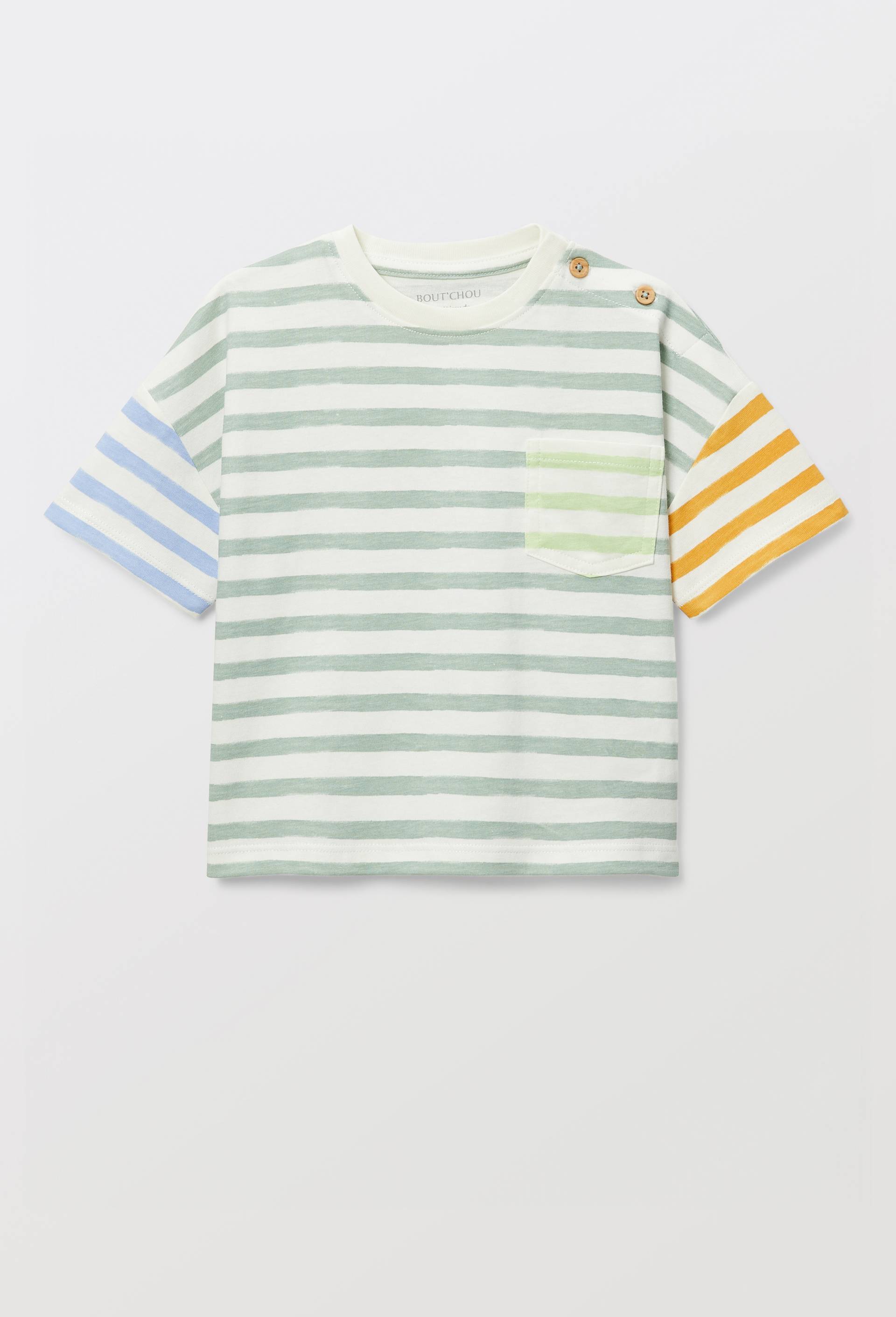 T-shirt manches courtes ray&eacute; en coton BIO GOTS, Vert, large image number 2