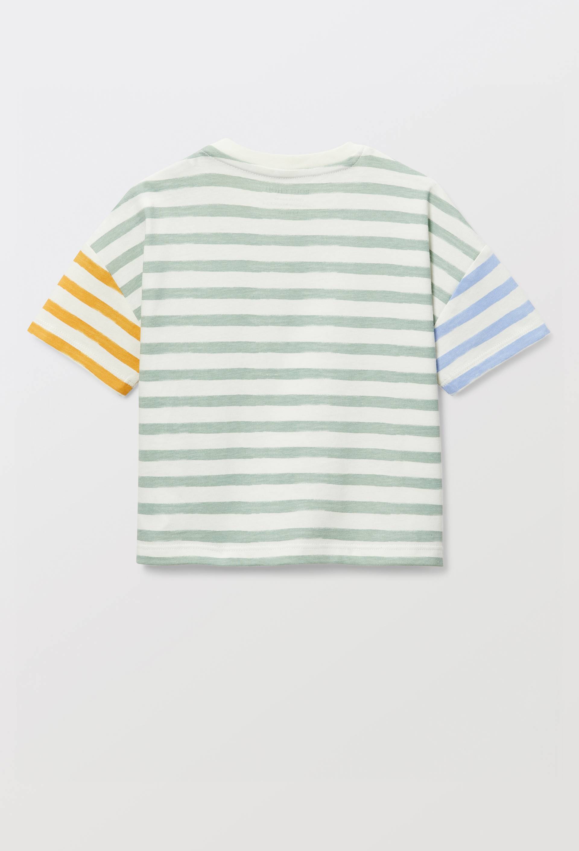 T-shirt manches courtes ray&eacute; en coton BIO GOTS, Vert, large image number 3