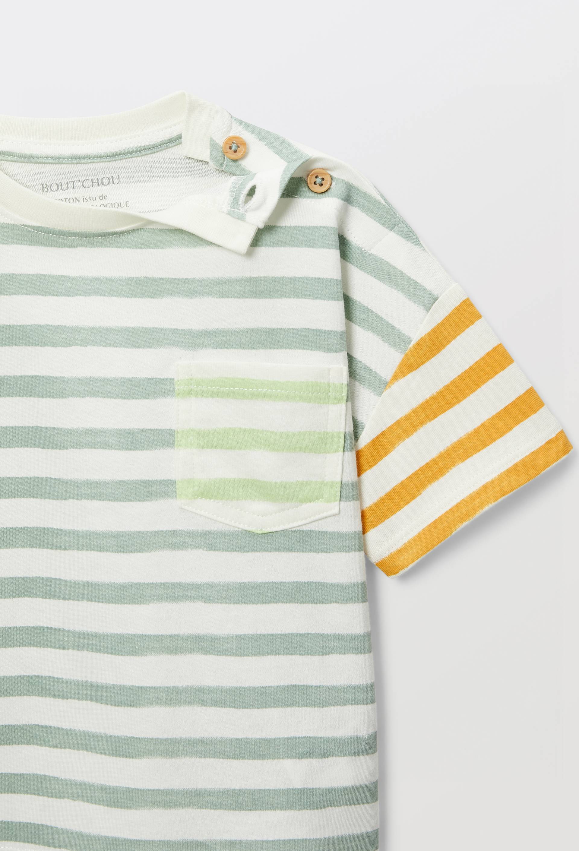 T-shirt manches courtes ray&eacute; en coton BIO GOTS, Vert, large image number 4.0