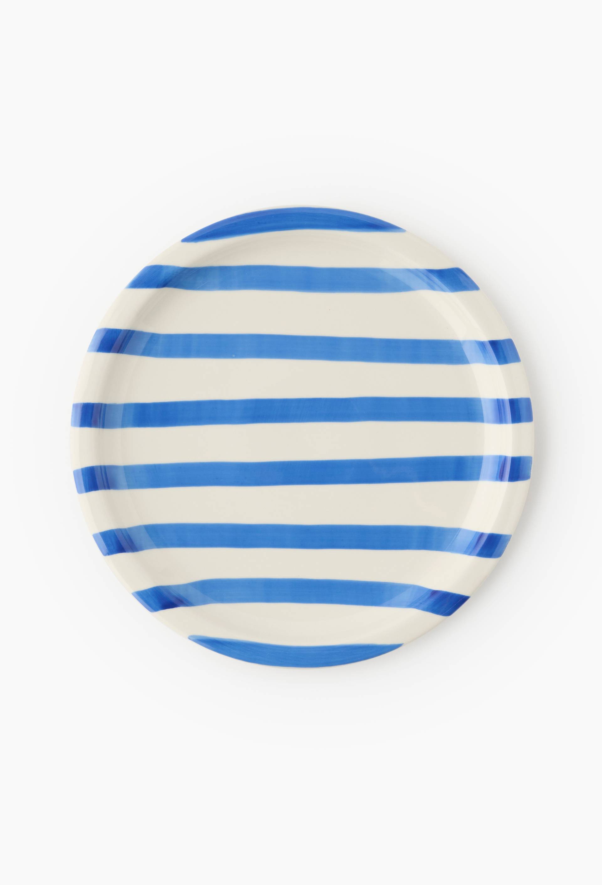 Assiette plate finition rayures peint &agrave; la main, 25cm, Bleu, large image number 0