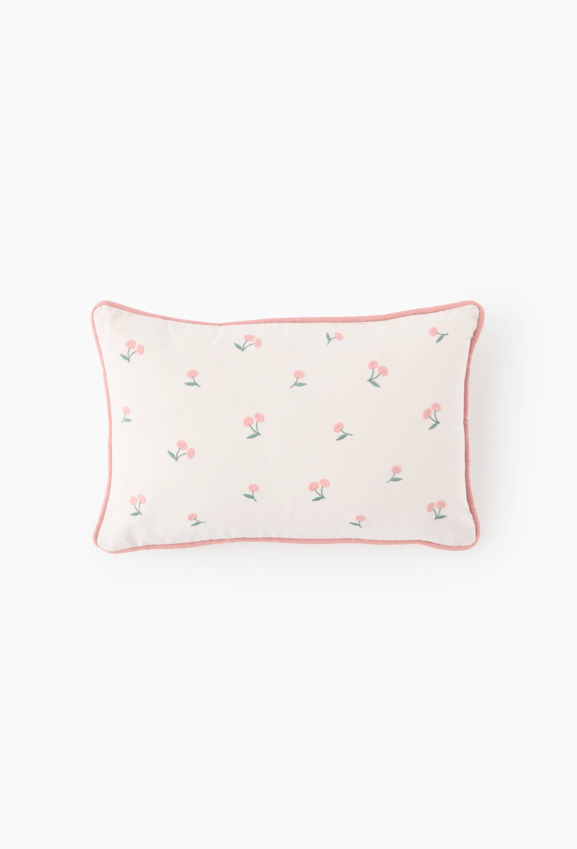 Coussin imprim&eacute; brod&eacute; cersie, 40x25 cm, en coton et polyester bio, Rose, large image number 1