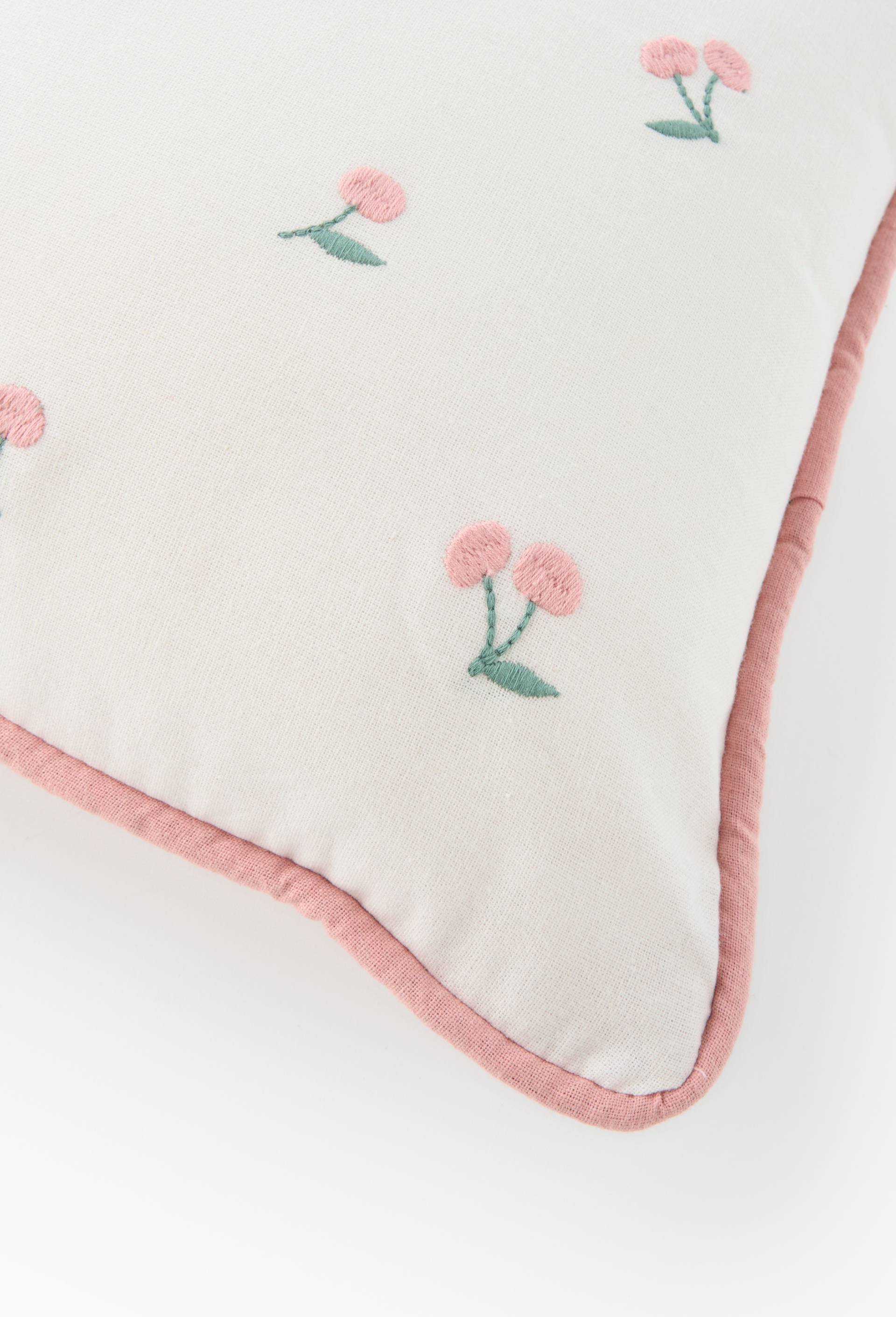 Coussin imprim&eacute; brod&eacute; cersie, 40x25 cm, en coton et polyester bio, Rose, large image number 2.0