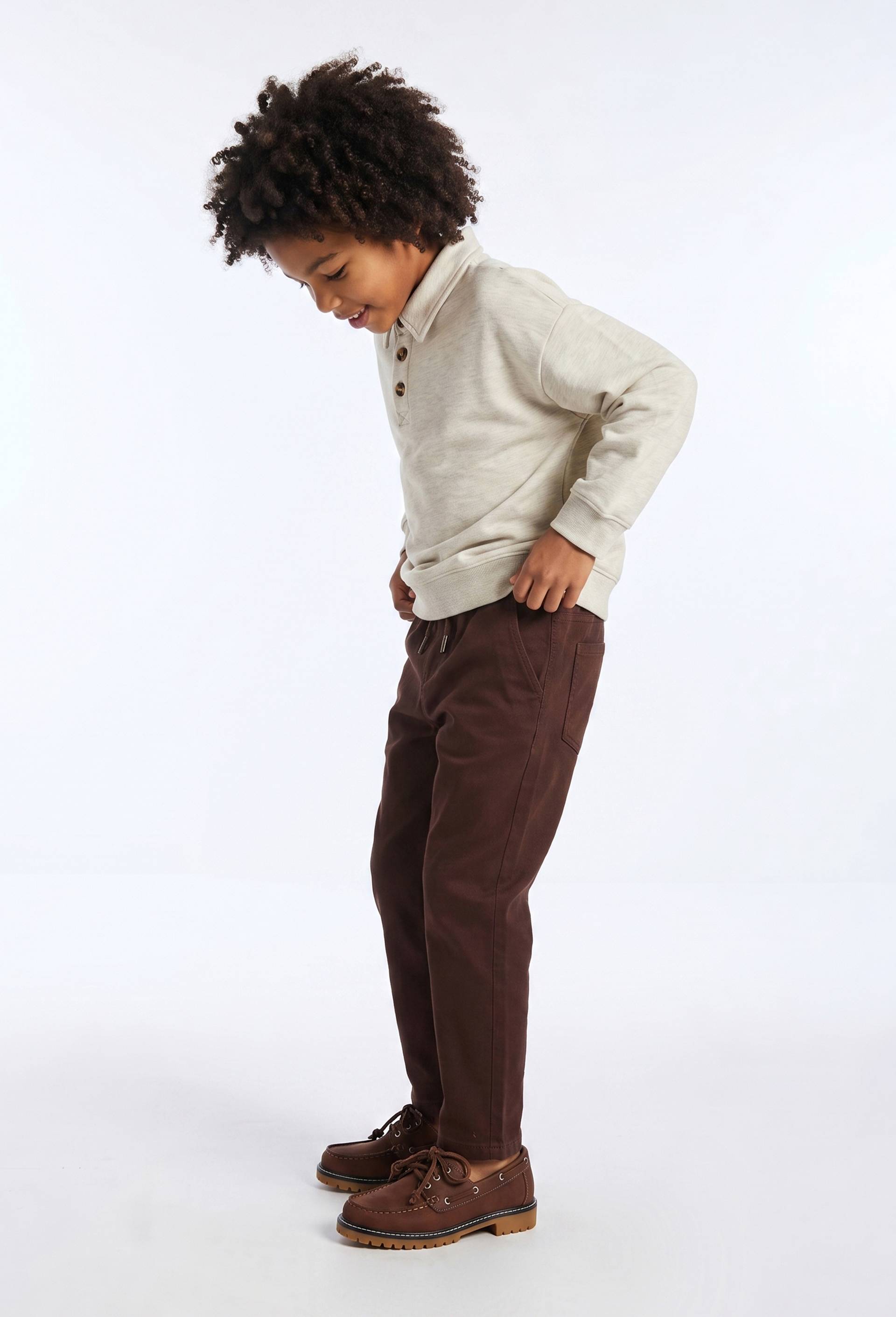 Pantalon droit &eacute;lastiqu&eacute; uni en coton BIO GOTS, Brun fonc&eacute;, large image number 0