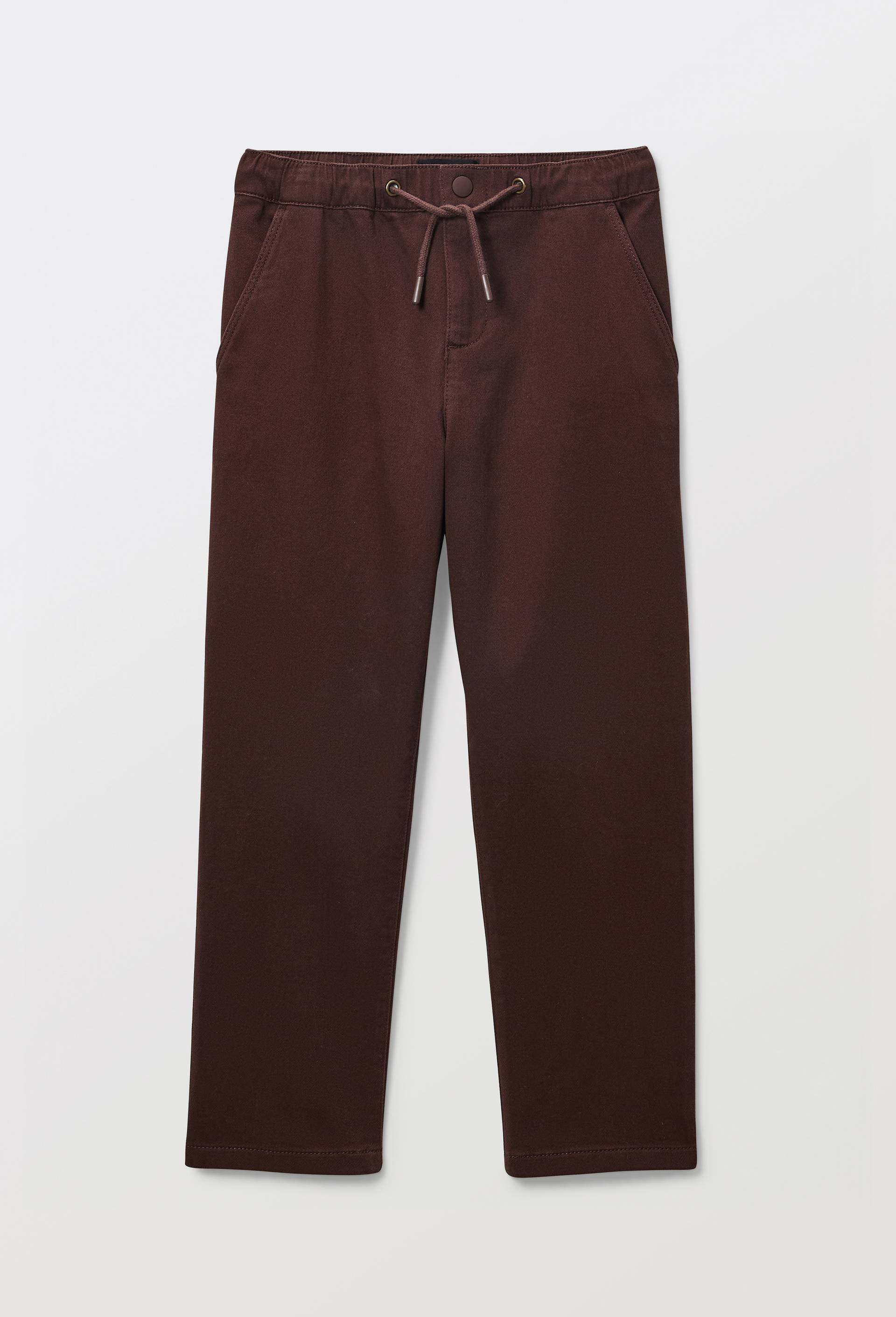 Pantalon droit &eacute;lastiqu&eacute; uni en coton BIO GOTS, Brun fonc&eacute;, large image number 1.0