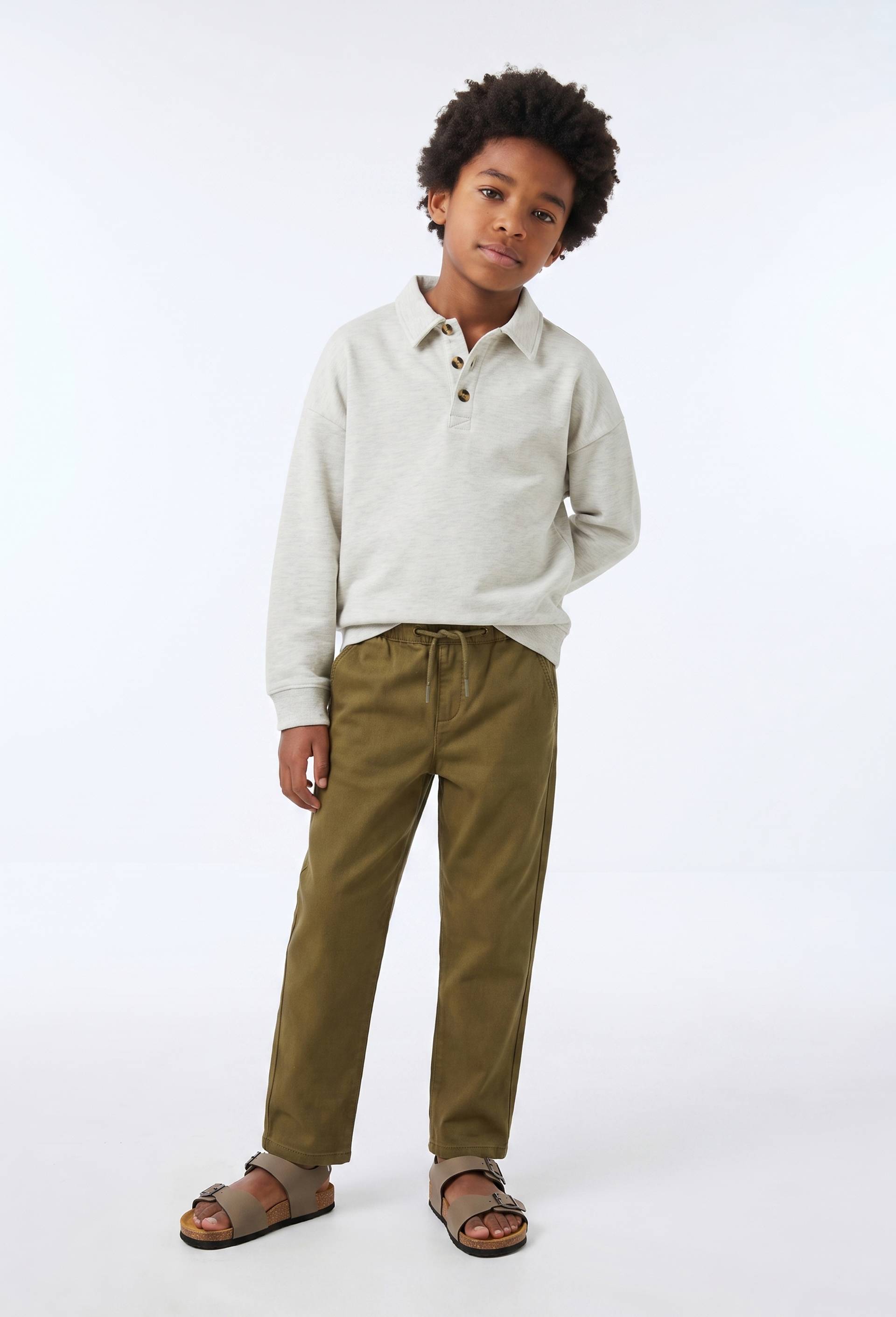 Pantalon droit &eacute;lastiqu&eacute; uni en coton BIO GOTS, Vert fonc&eacute;, large image number 0