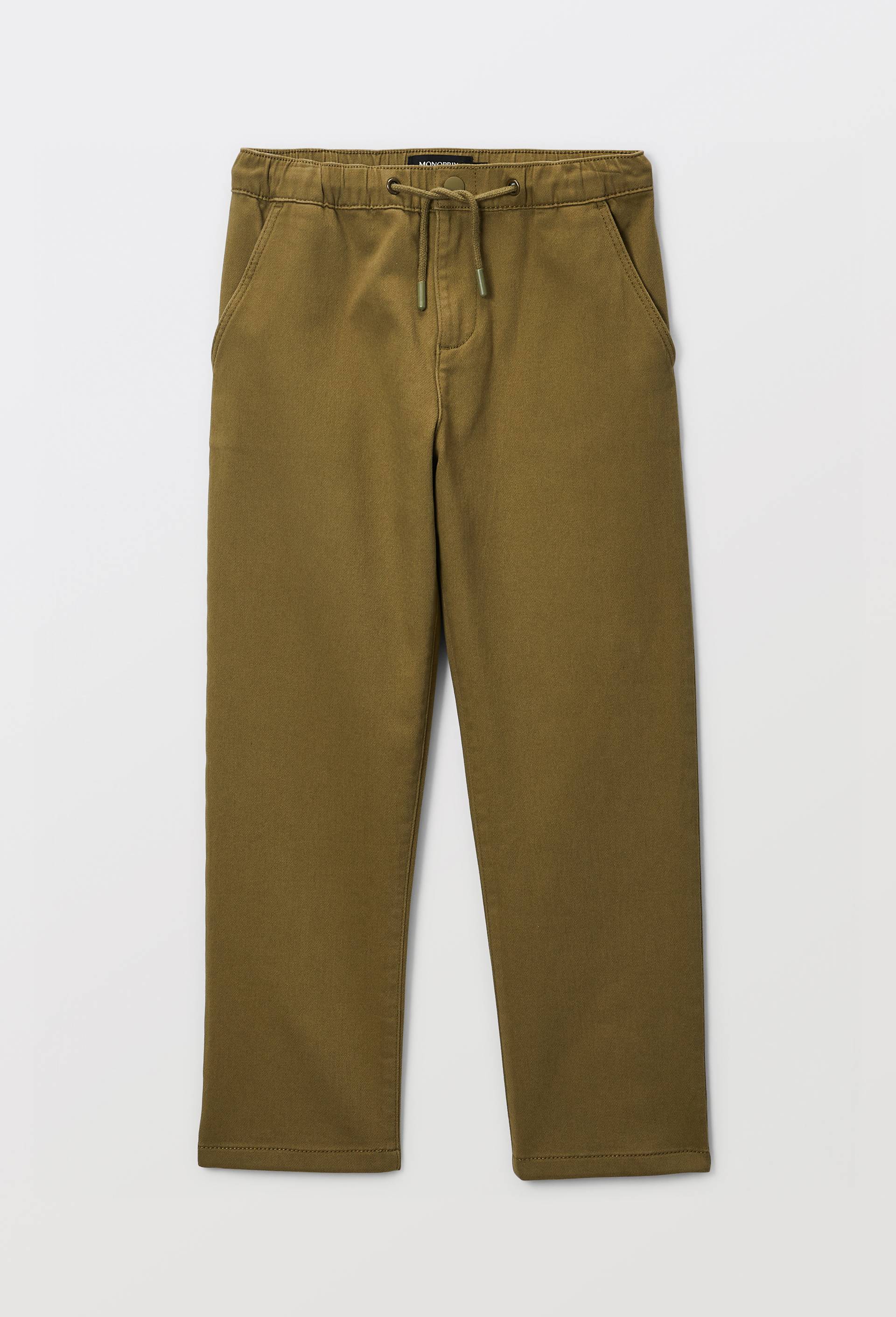 Pantalon droit &eacute;lastiqu&eacute; uni en coton BIO GOTS, Vert fonc&eacute;, large image number 1