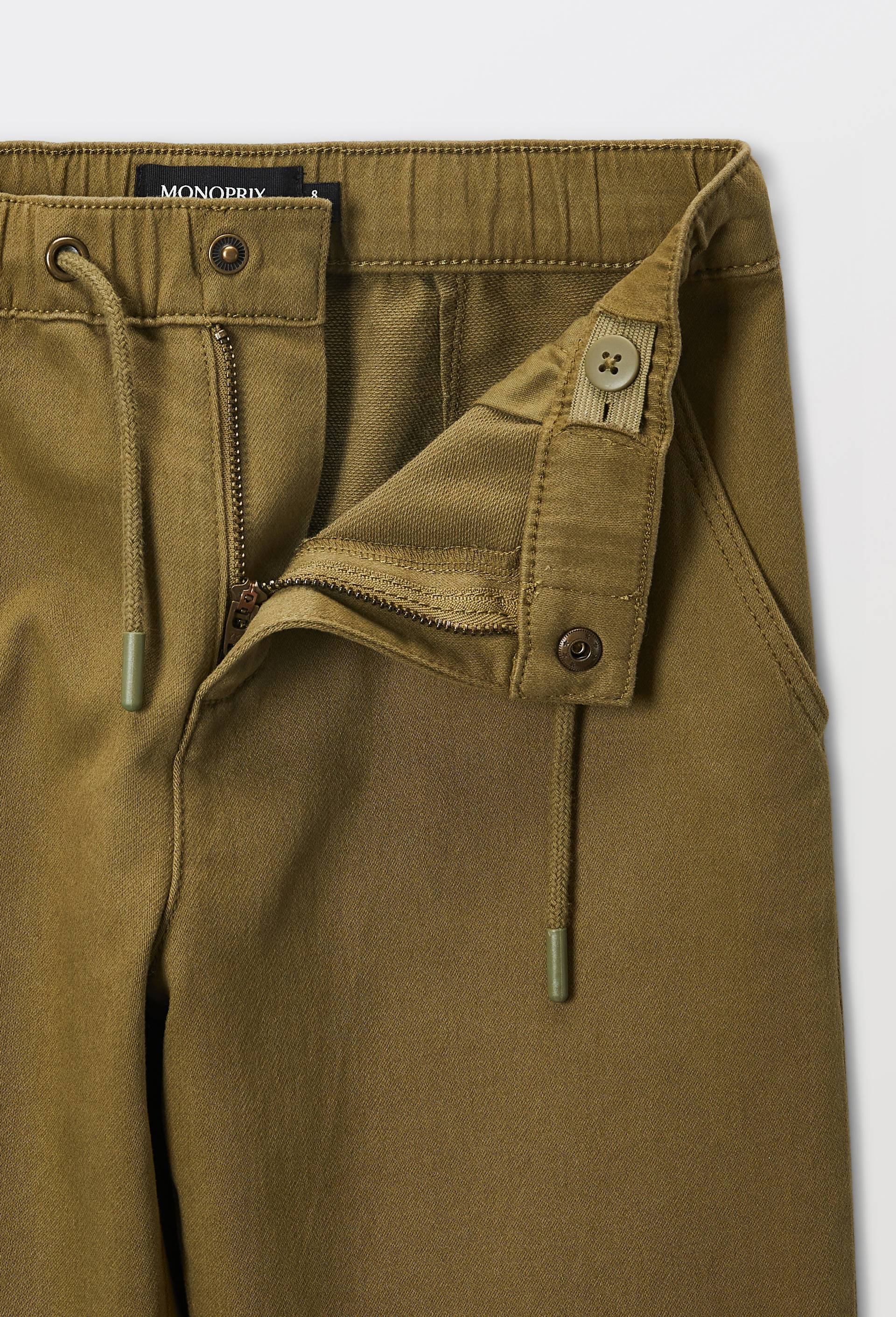 Pantalon droit &eacute;lastiqu&eacute; uni en coton BIO GOTS, Vert fonc&eacute;, large image number 3.0