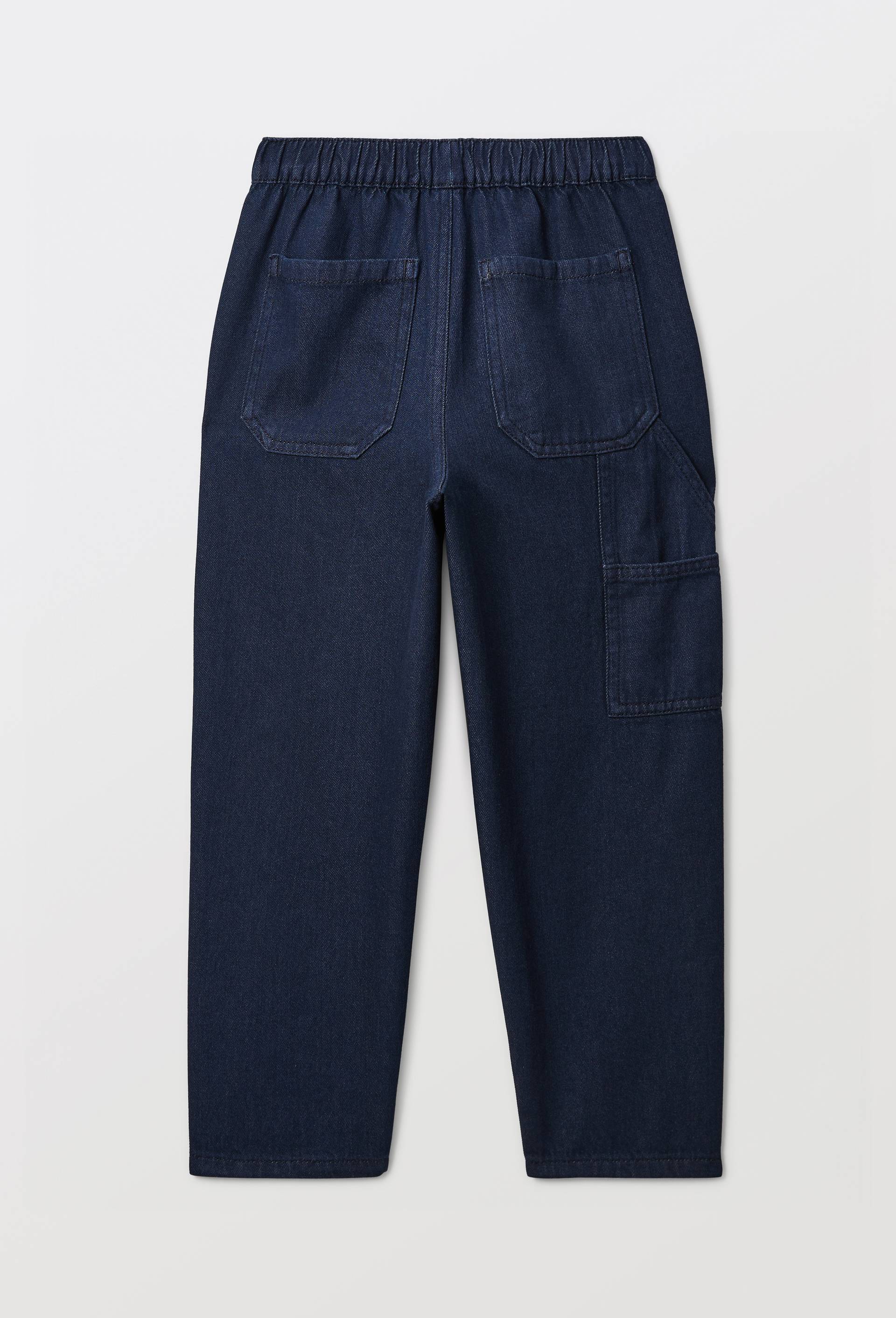 Jean droit taille &eacute;lastiqu&eacute;e en coton, Bleu fonc&eacute;, large image number 2.0